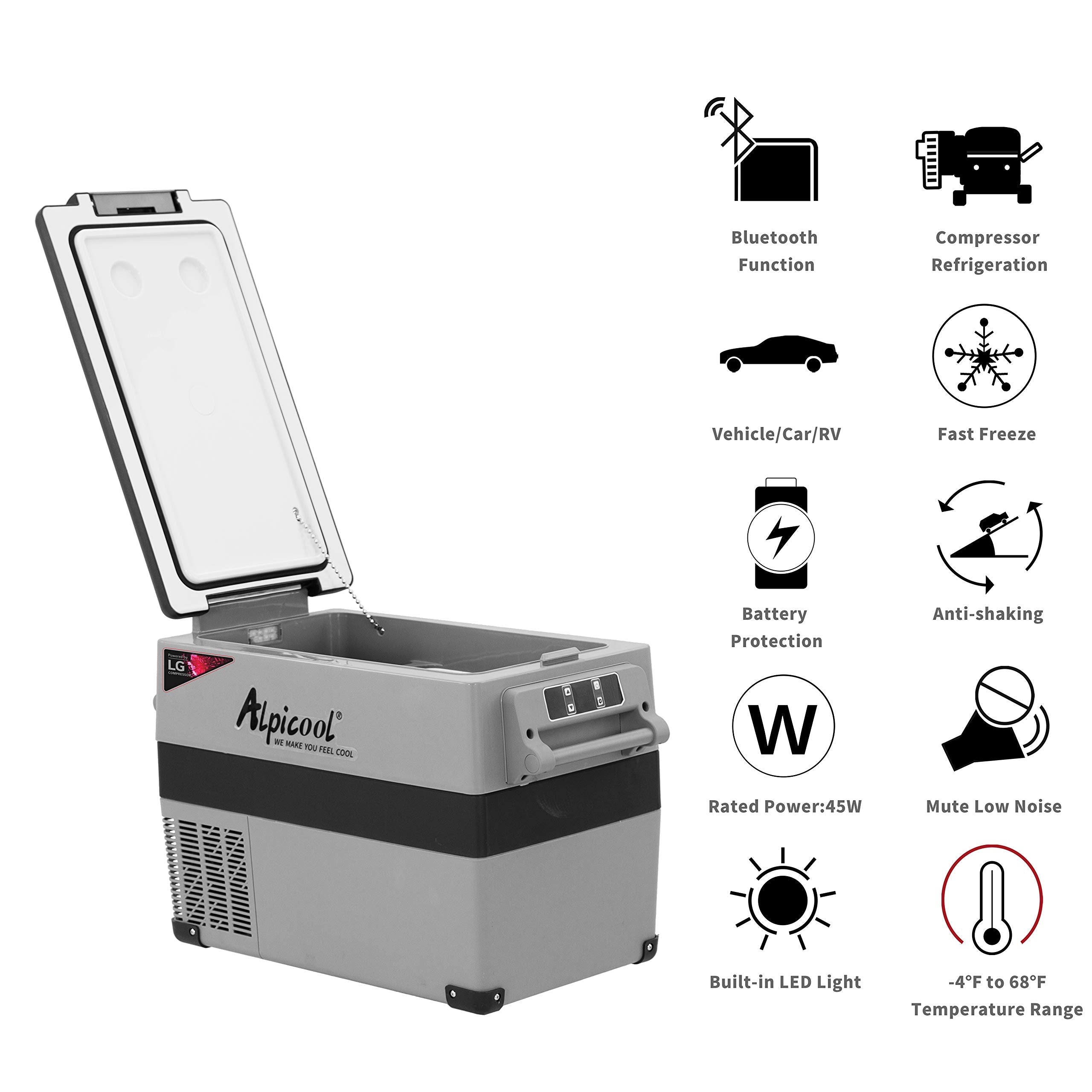 Alpicool LGCF45 Portable Refrigerator - 42 Qt Mini Fridge Freezer for Truck, RV, Outdoor -12/24V DC, -4℉~68℉ Temperature Range