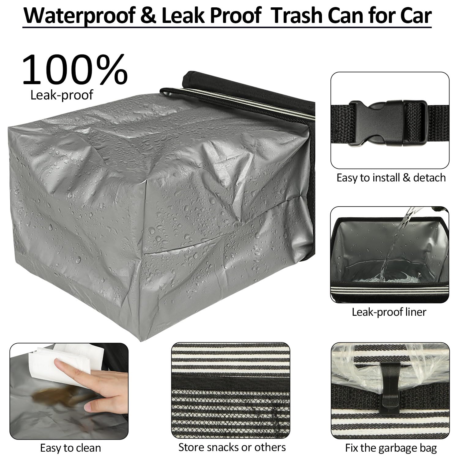 Elongriver Car Trash Can Bin For Car Back Seat Leak Proof, Cute Car Trash Bag Hanging, Vehicle Trash Can For Suv Truck Van, Automotive Car Garbage Cans Front Seat Stripe