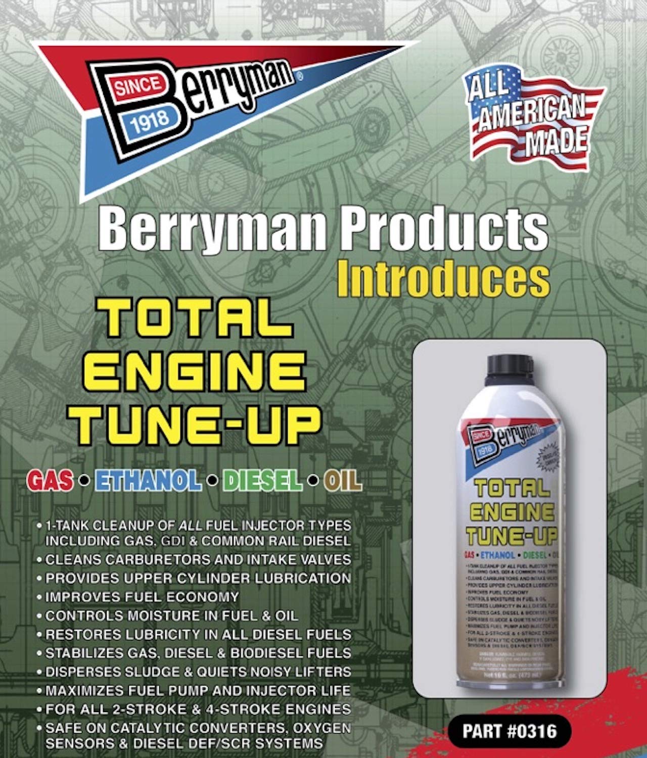 Berryman 0316 Motor Tune-Up for Gas and Diesel, 16 Ounce Easy Pour-In Can