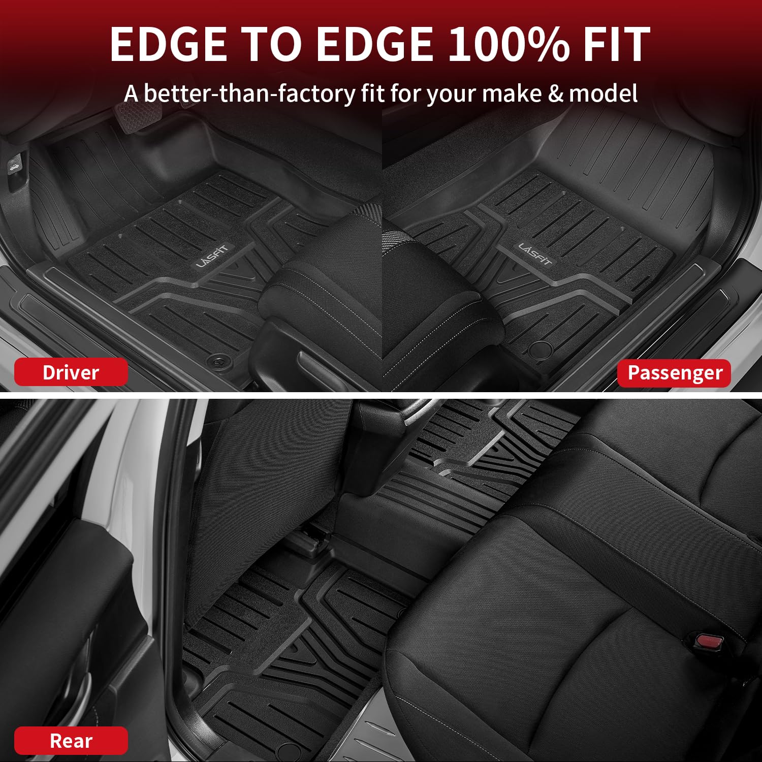 Lasfit Floor Mats & Trunk Mat For Honda Civic Sedan 2016-2021, All Weather Tpe Custom Fit Floor Liners For Sedan 2016 2017 2018