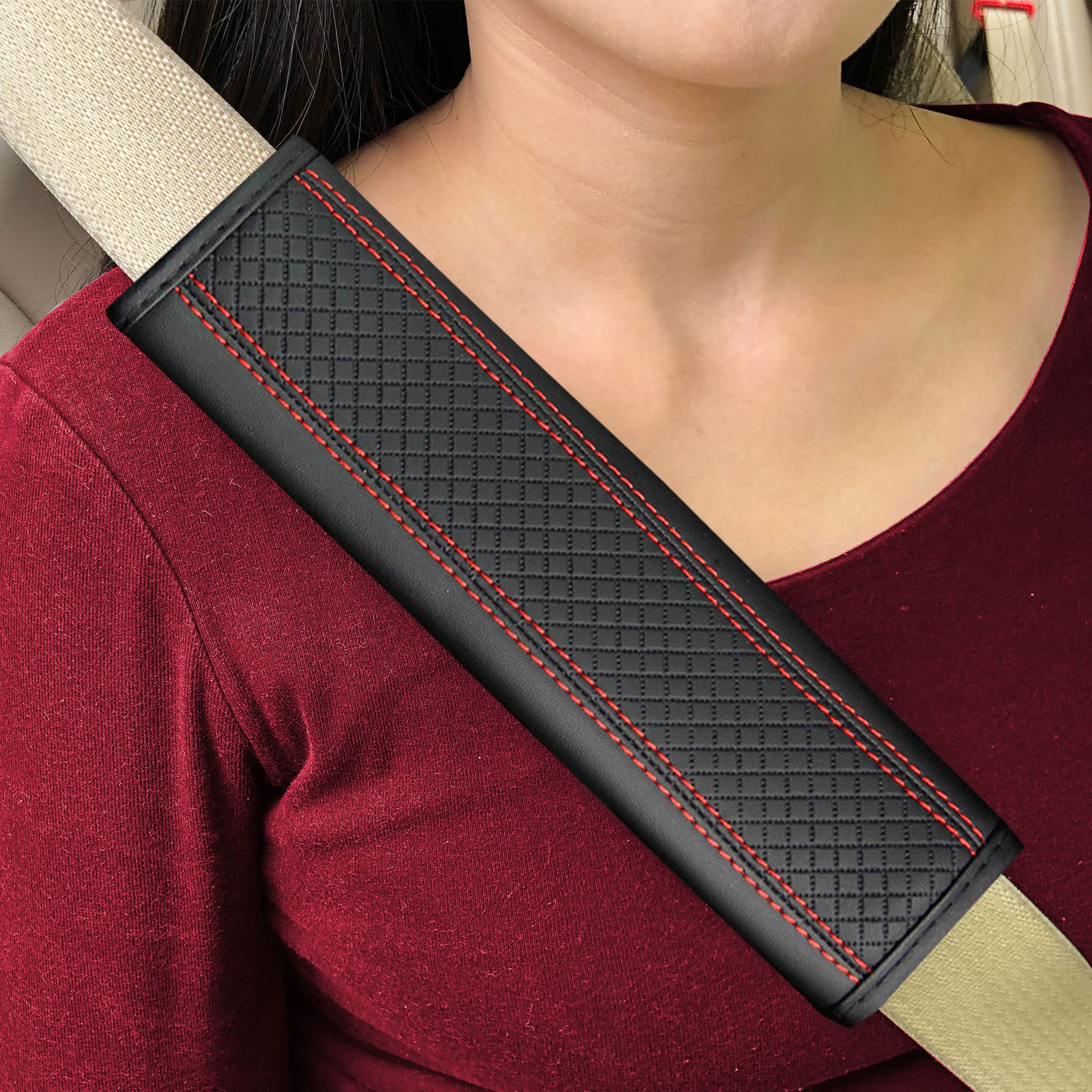 Javmoo Seat Belt Pads Leather Seat Belt Covers More Comfort Driving Cushion Helps Protect Your Neck And Shoulders Suit For Car,