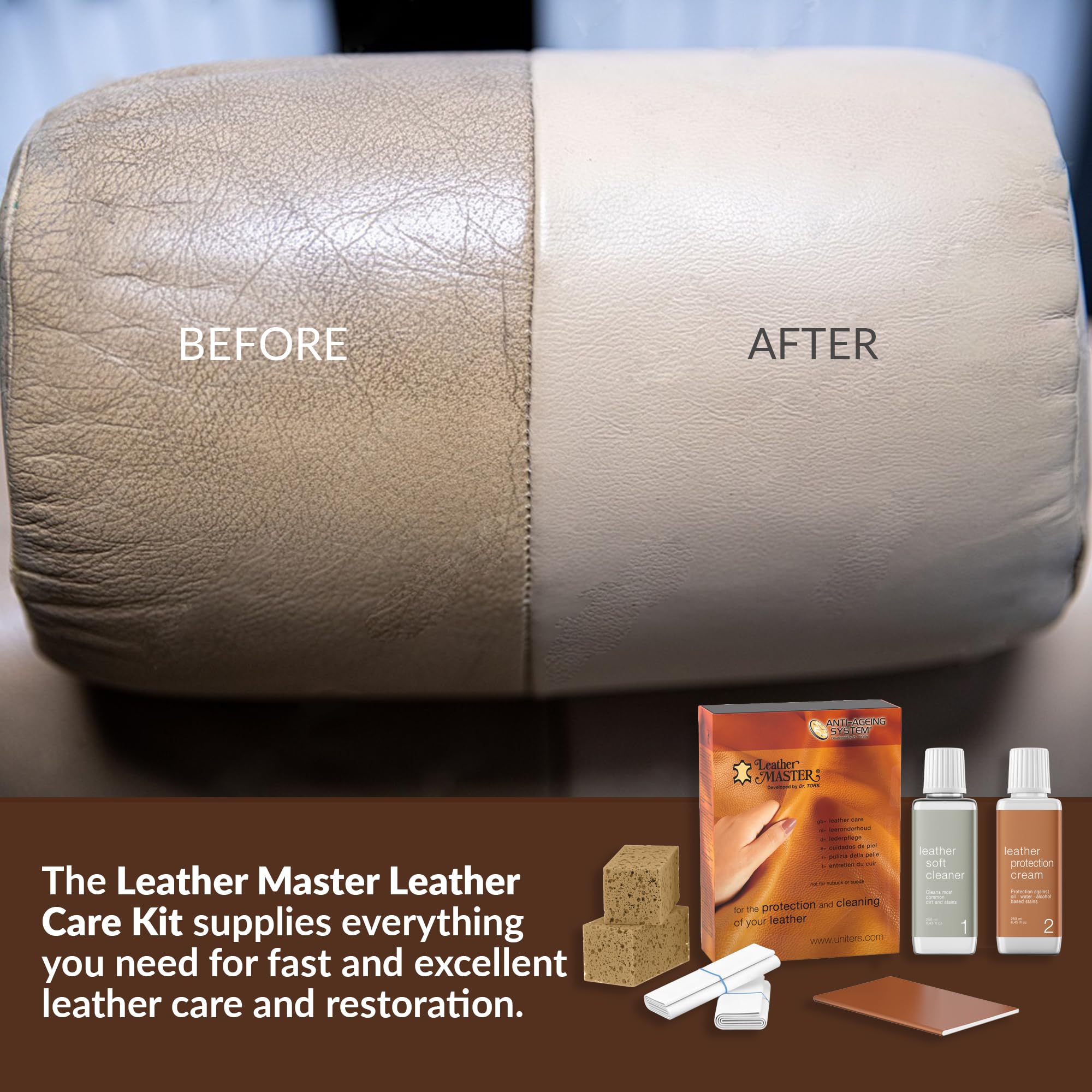 Leather Master Leather Care Kit - Cleaner & Conditioner for Car Seats, Furniture, Purses & Jackets - 250 ML