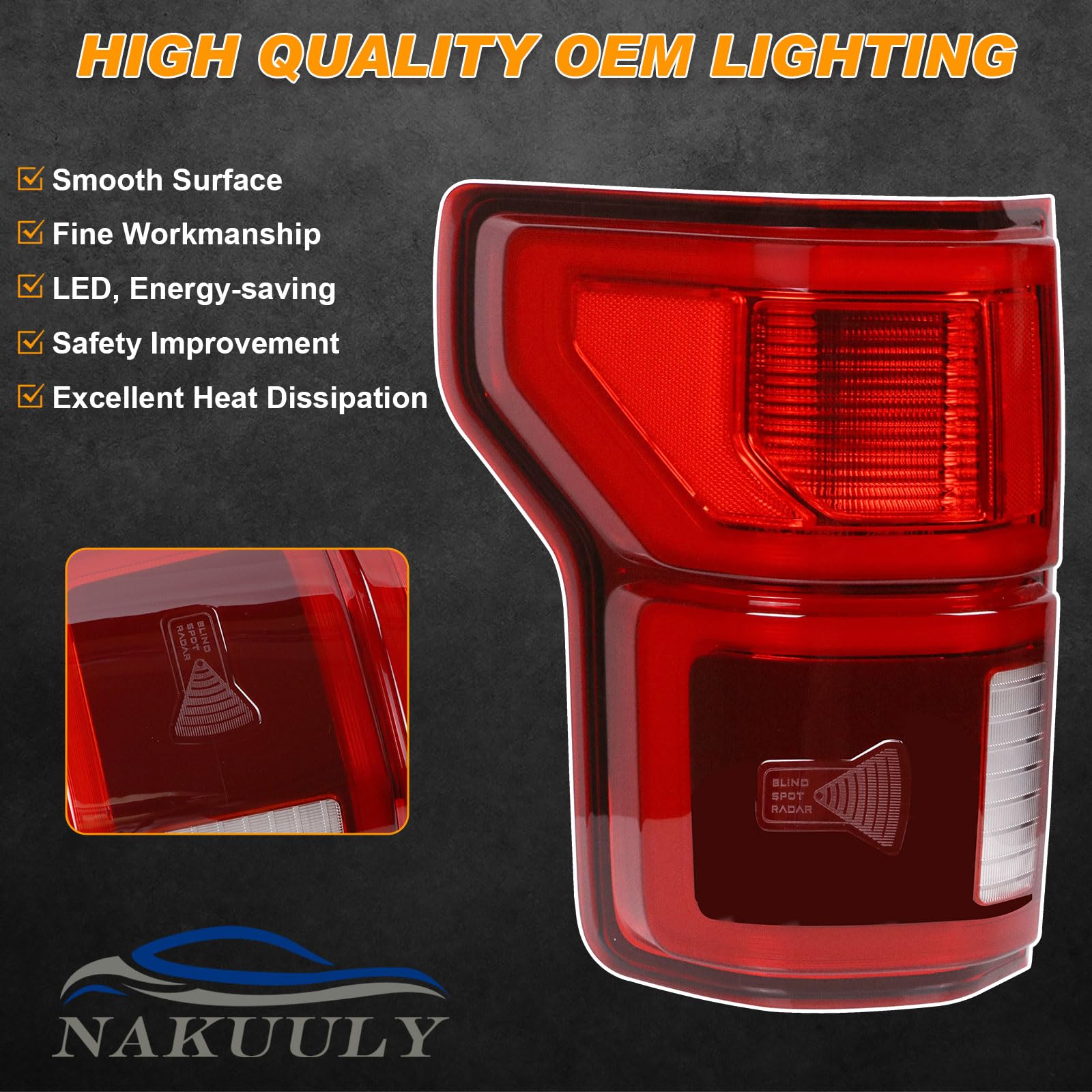 Nakuuly LED Tail Light for Ford F150 2018-2020, Left Driver Side, Red, Model KL3Z13405B, ABS Material, Signal Assembly