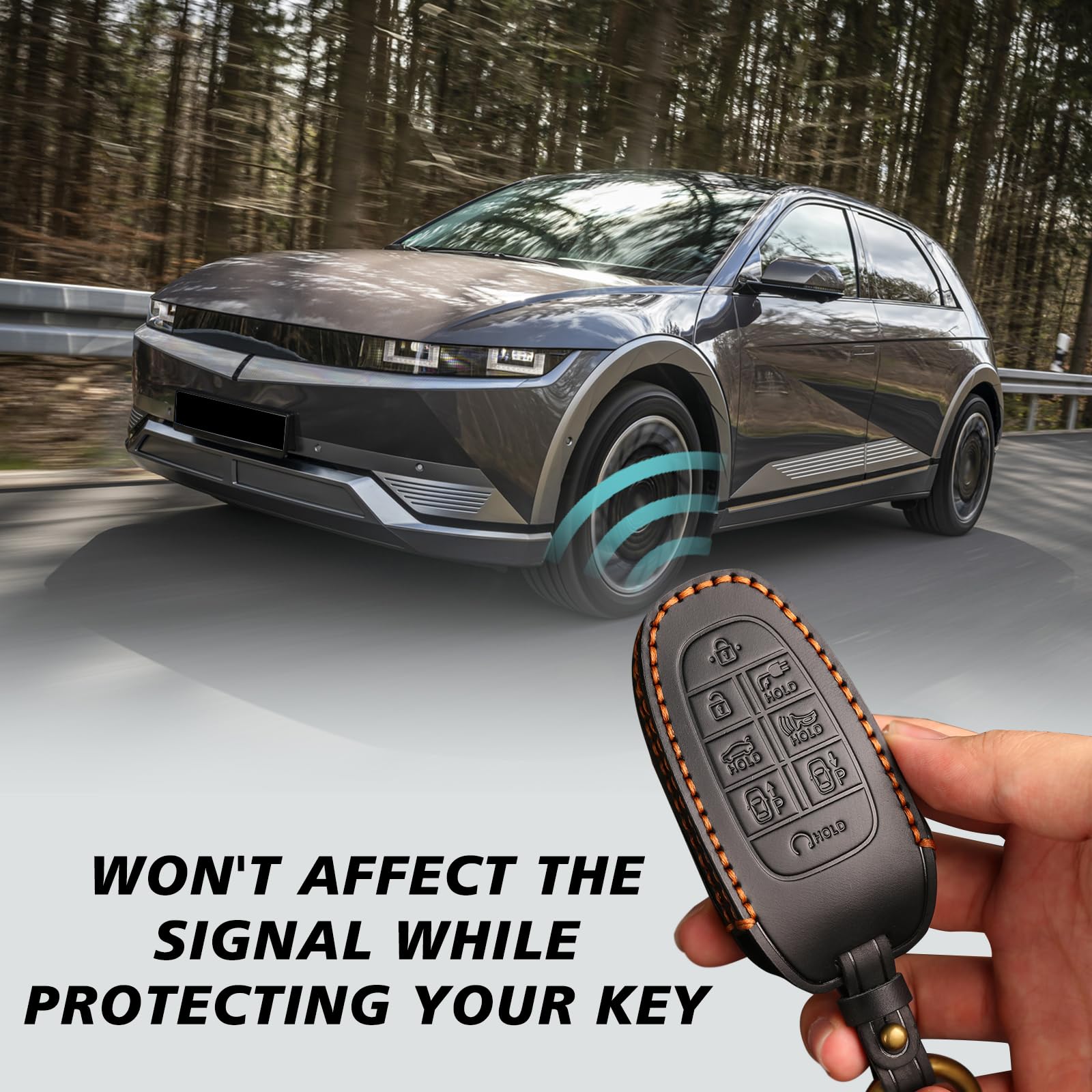 Bestevmod Vegan Leather Key Fob Cover Compatible With Hyundai Ioniq 5 2022-2024 Accessories Key Shells With Keychain Vegan Leath