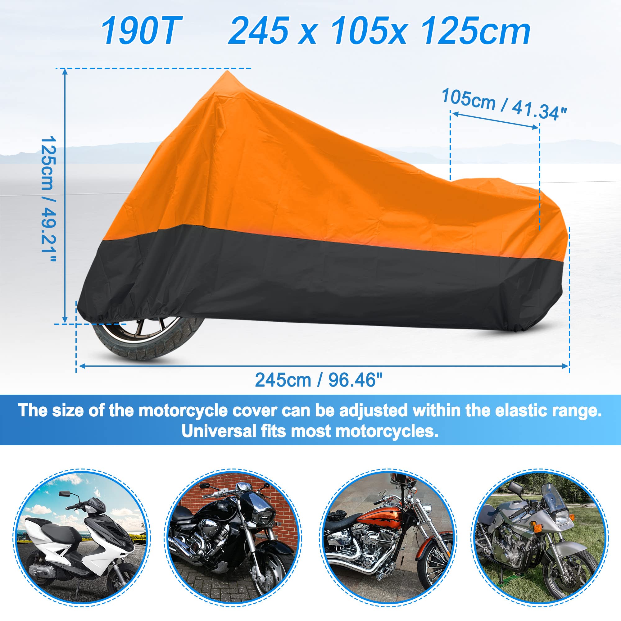 Uxcell Motorcycle Cover Bike All Season Waterproof Dustproof Protective Outdoor Motorbike Rain Cover 190T Xl Orange Black For Ha