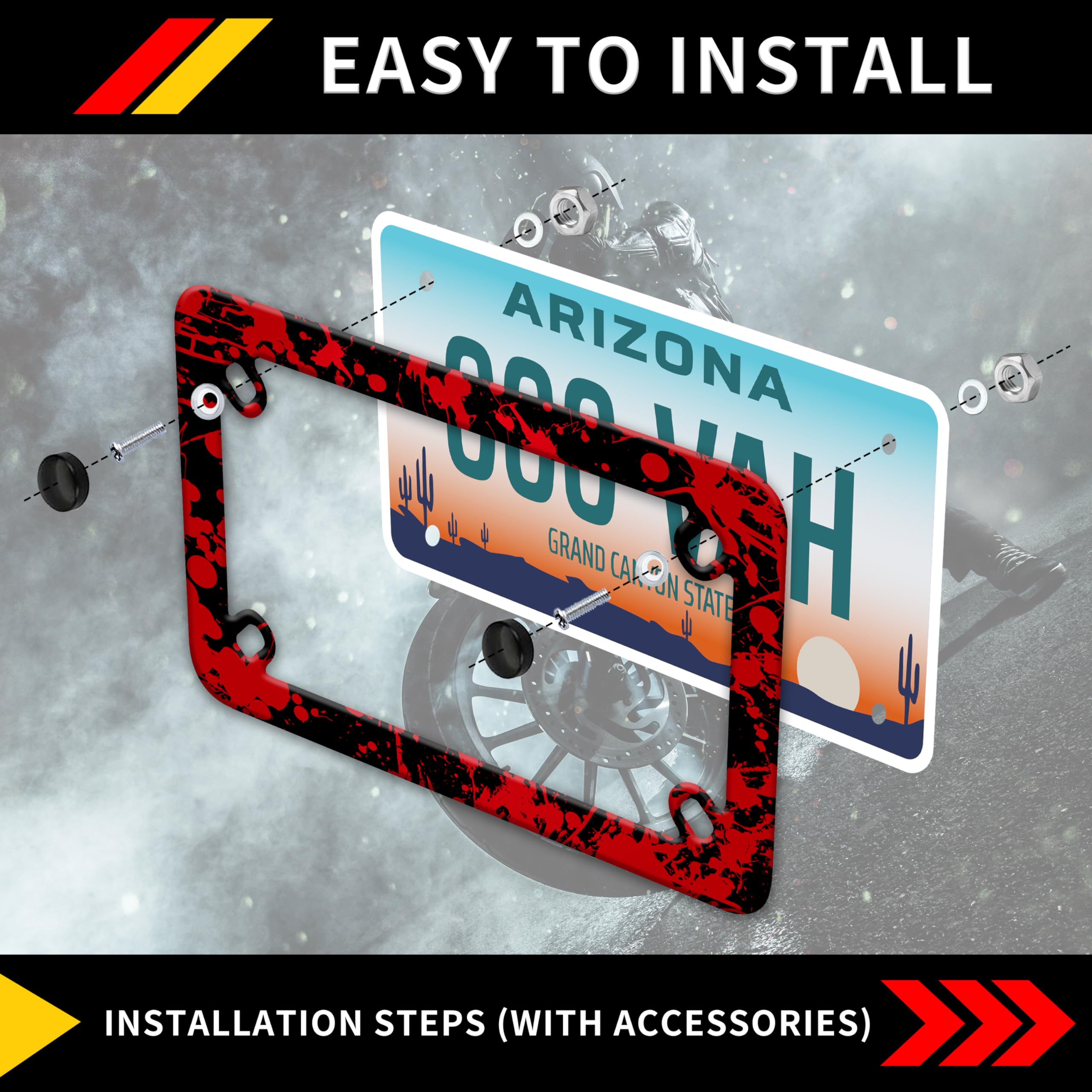 Motorcycle Blood Spatter License Plate Frame Bloody Stainless Steel Material Funny Motorbike License Plate Holder Motorcycle Acc