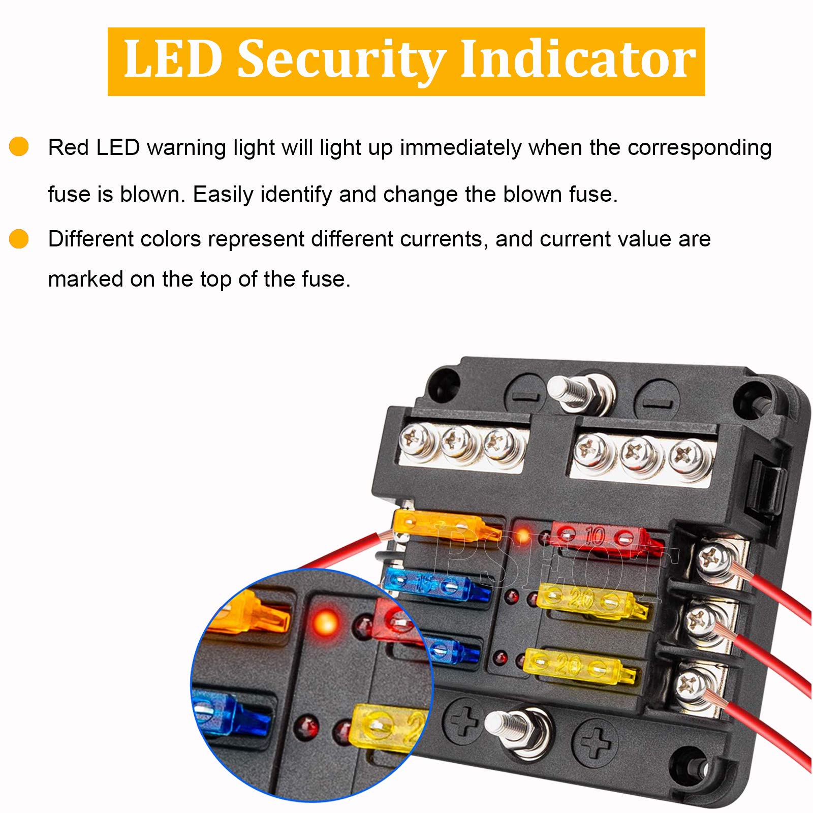 Pseqt Mini 6-Way Blade Fuse Block Box With Negative Bus Atc/Ato & Warning Indicator Waterproof Marine Automotive Standard Circui