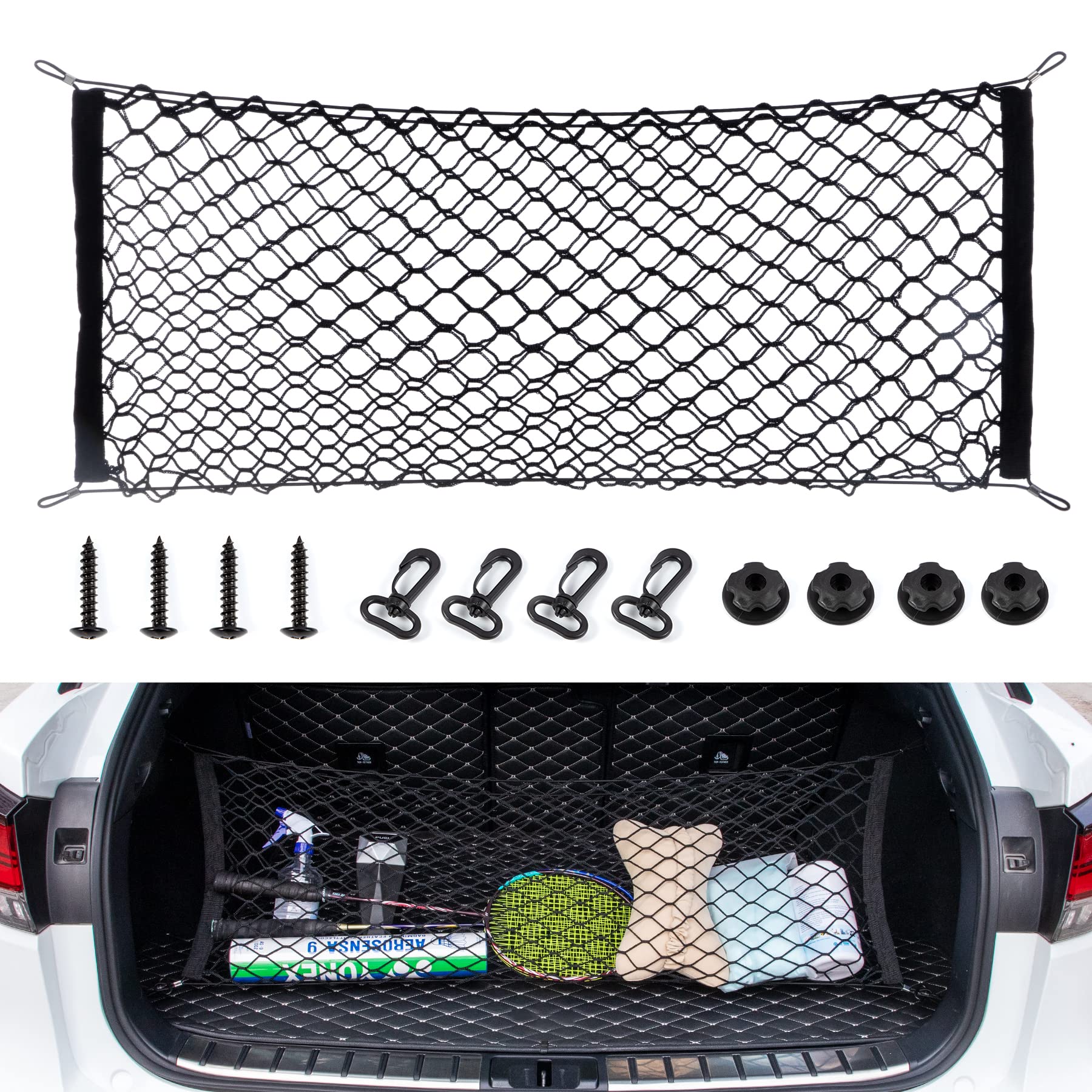 alpmosn Stretchable Car Cargo Net Adjustable Elastic Storage Net Trunk Interior Accessories with Hook, Universal Fit for Car, Ve