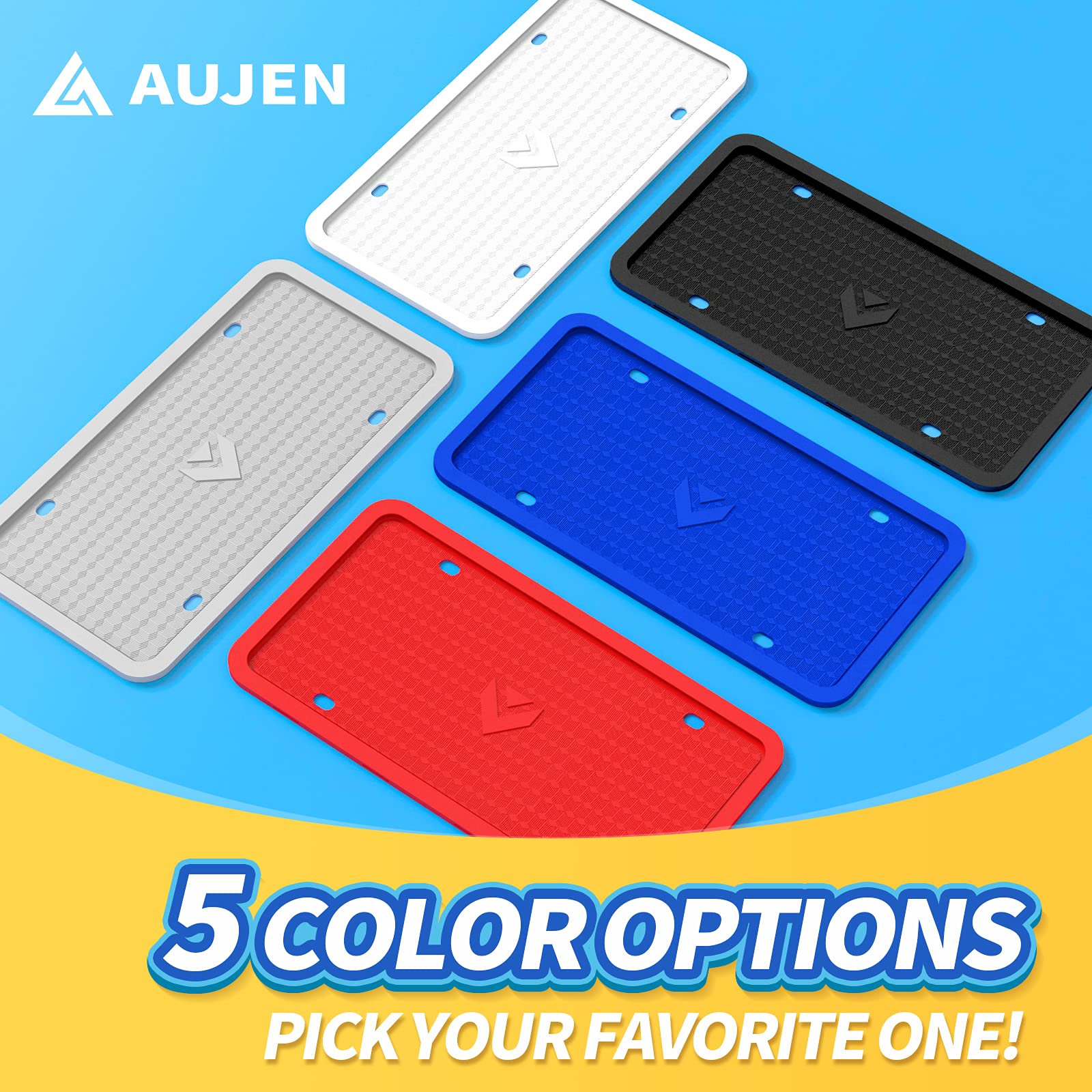 Aujen Silicone License Plate Frames 2 Pcs For Us Standard Car, Rattle-Proof And Easy Installation License Plate Holder (Black)
