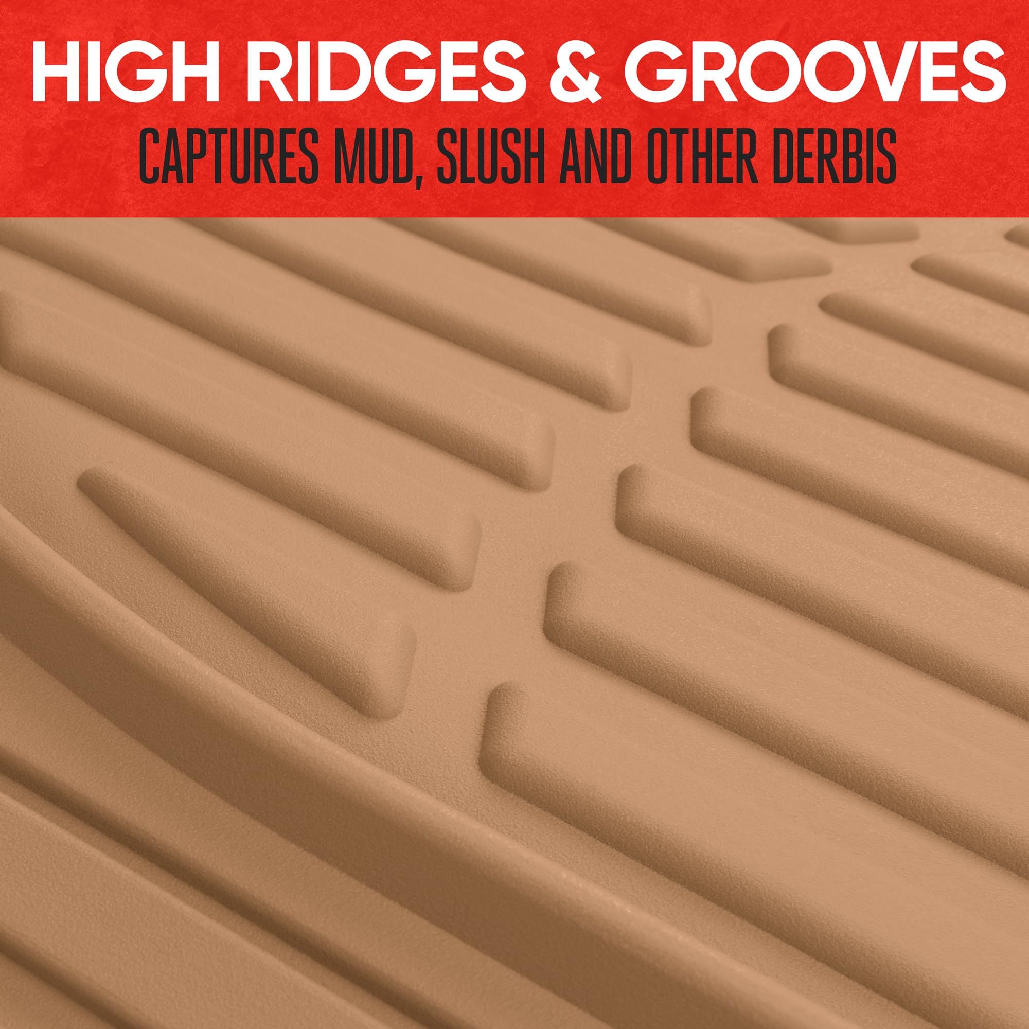 Motor Trend 4pc Beige Car Floor Mats Set Rubber Tortoise Liners w/ Cargo for Auto SUV Trucks