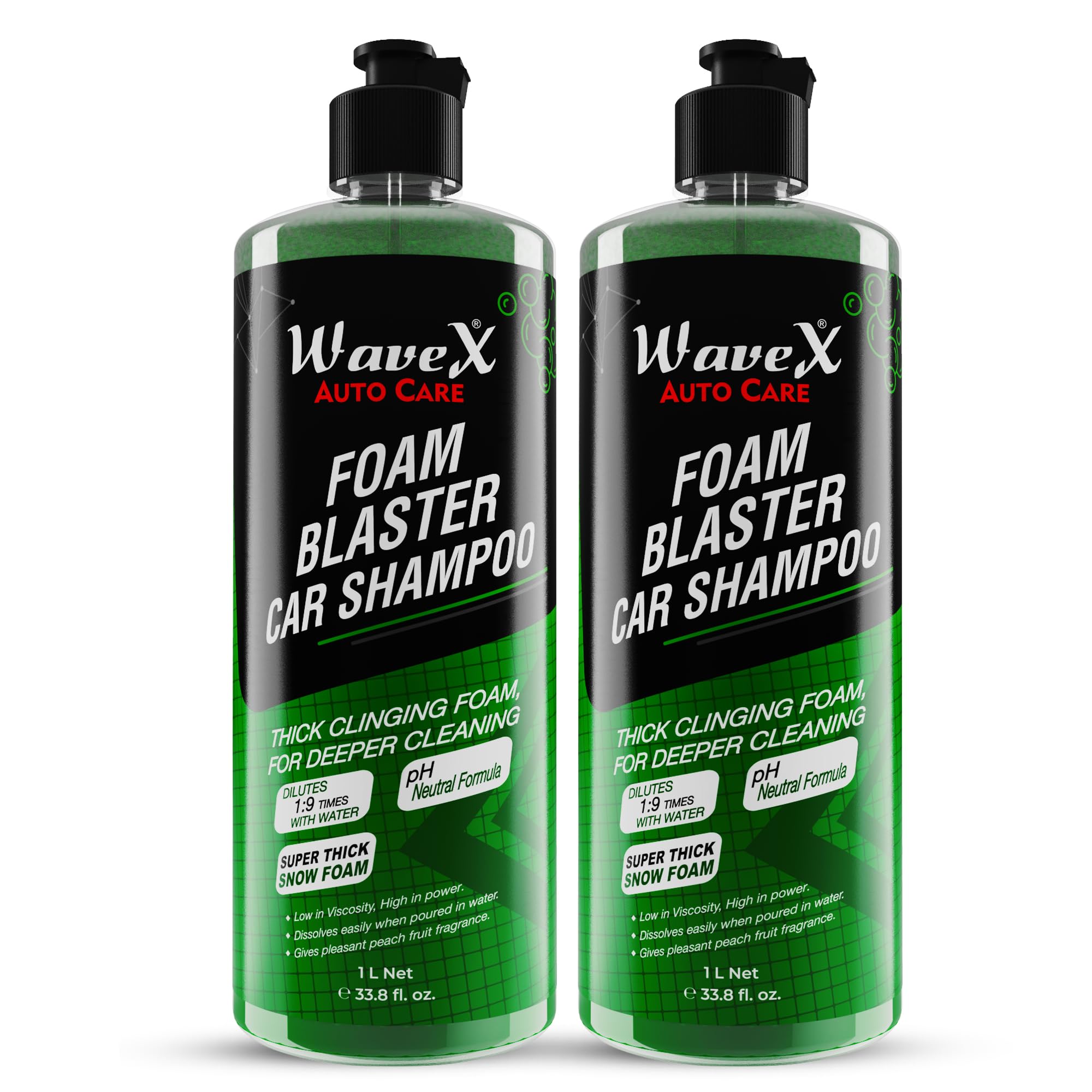 Wavex Foam Wash Car Shampoo (1L X 2) Combo | Ph Neutral | Extreme Suds Snow White Foam, Highly Effective On Dust And Grime
