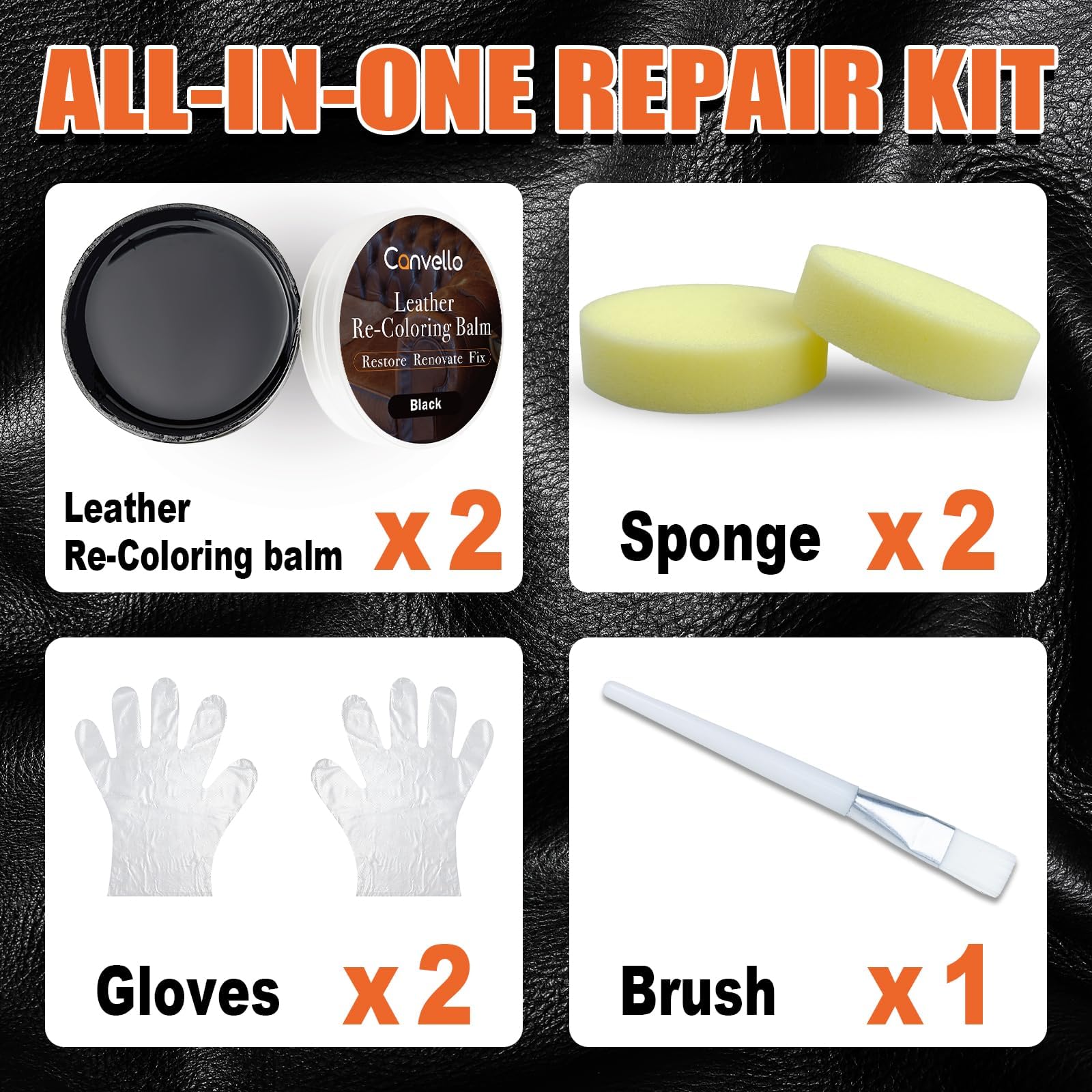 Kiepol Black Leather Repair Kit, Black Leather Recoloring Balm, Leather Dye - Restore & Renew Scratch, Faded And Aged Leather &