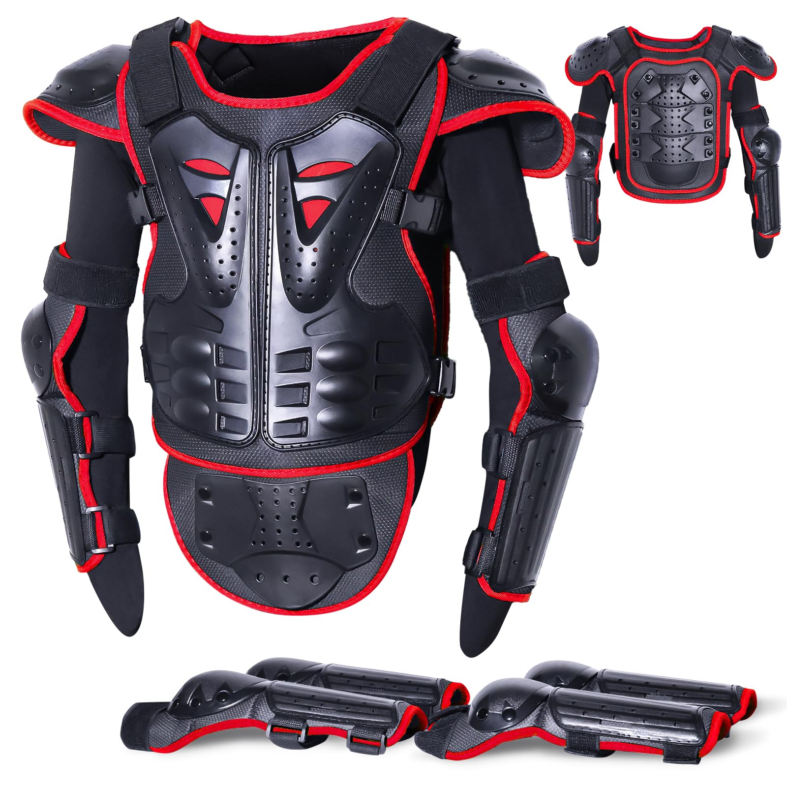 StarknightMT Kids Motorcycle Armor Suit - Red Protective Set for Cycling, Skateboarding, Skiing - Model AAX011