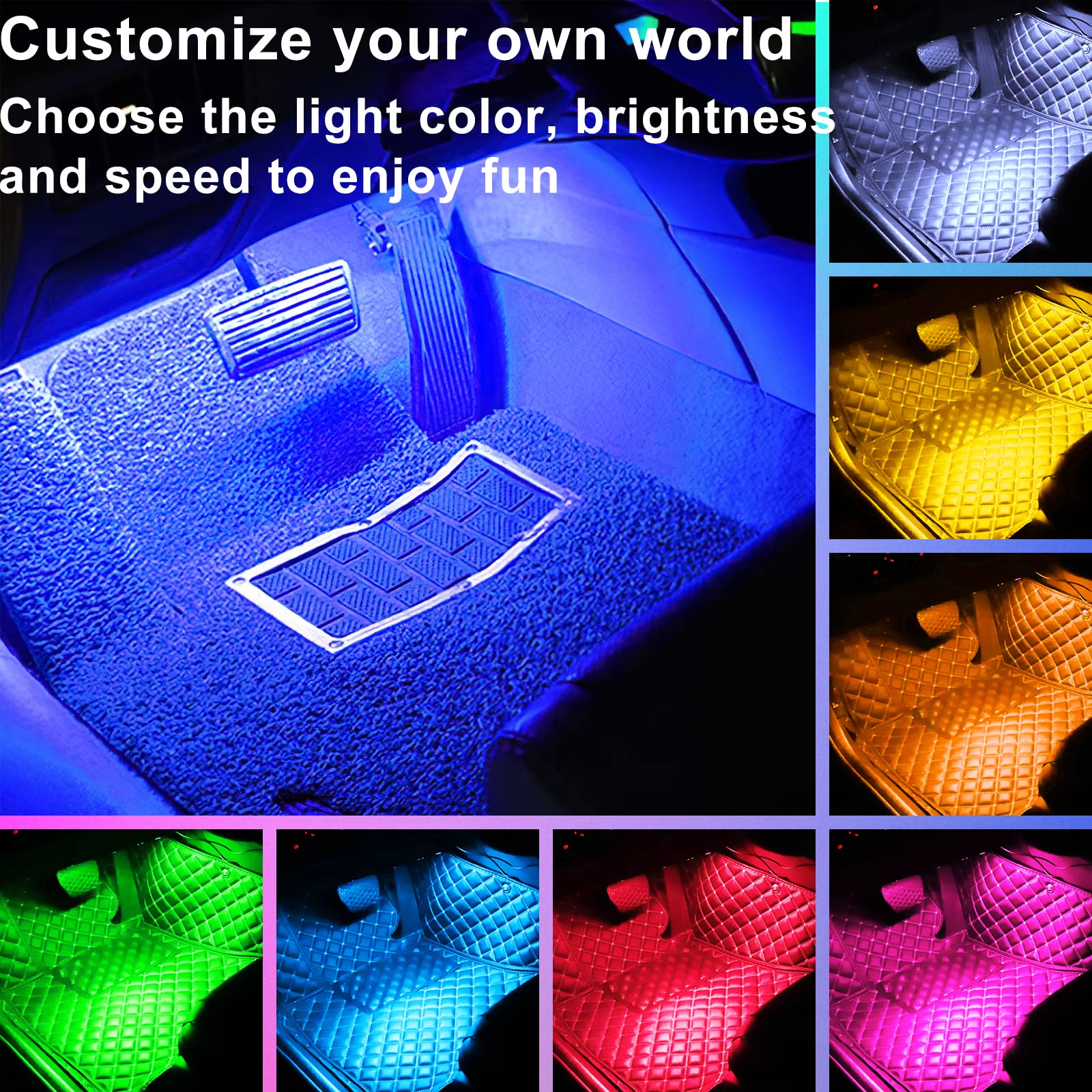 Car Interior Lights 4Pcs 36 Led Car Floor Atmosphere Glow Neon Lights Multi-Color Music Car Led Strip Lights Decorative Underdas