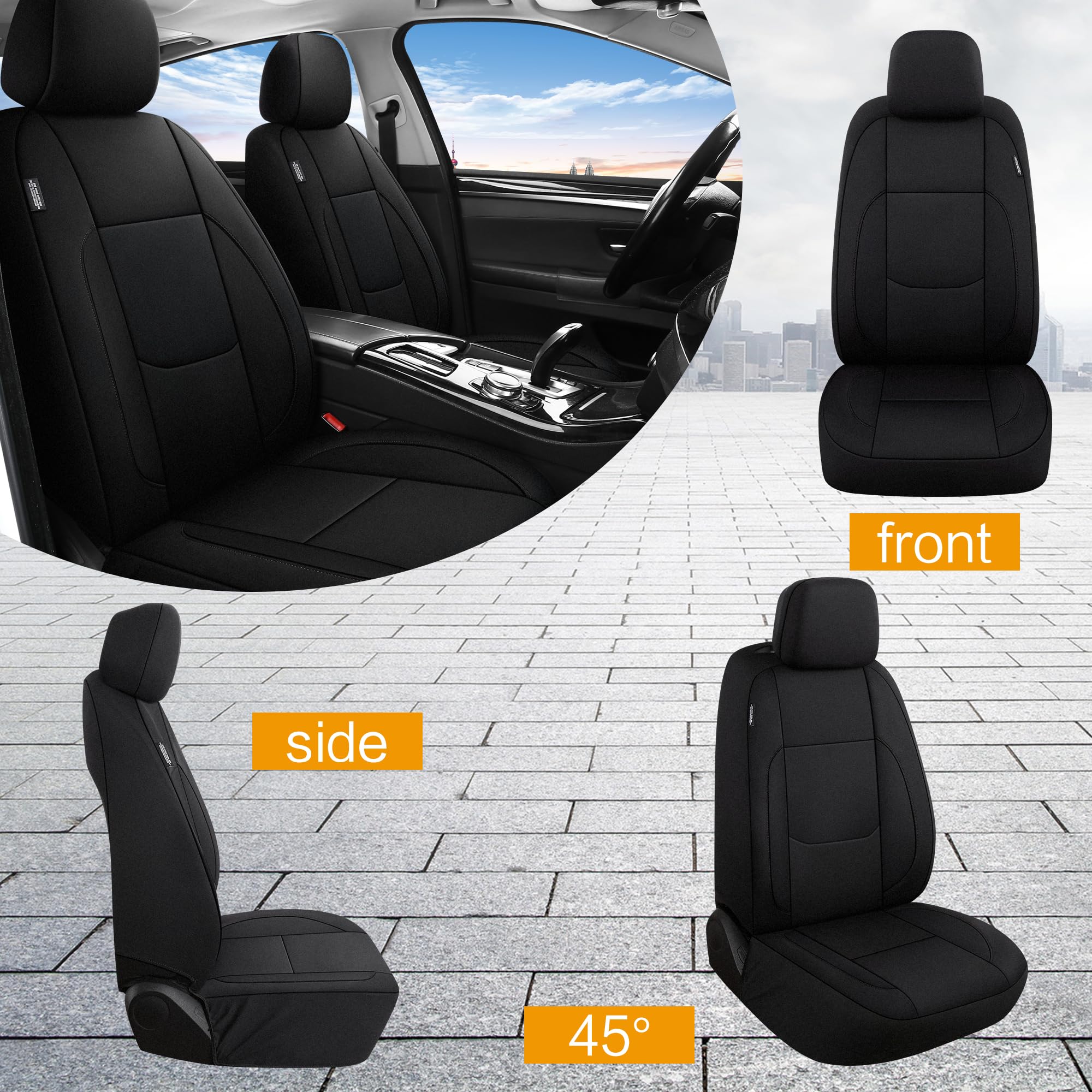 Pariitadin Waterproof Car Seat Covers Full Set, Neoprene Seat Covers for Cars, Universal Fit Interior Covers for Most Cars Sedan