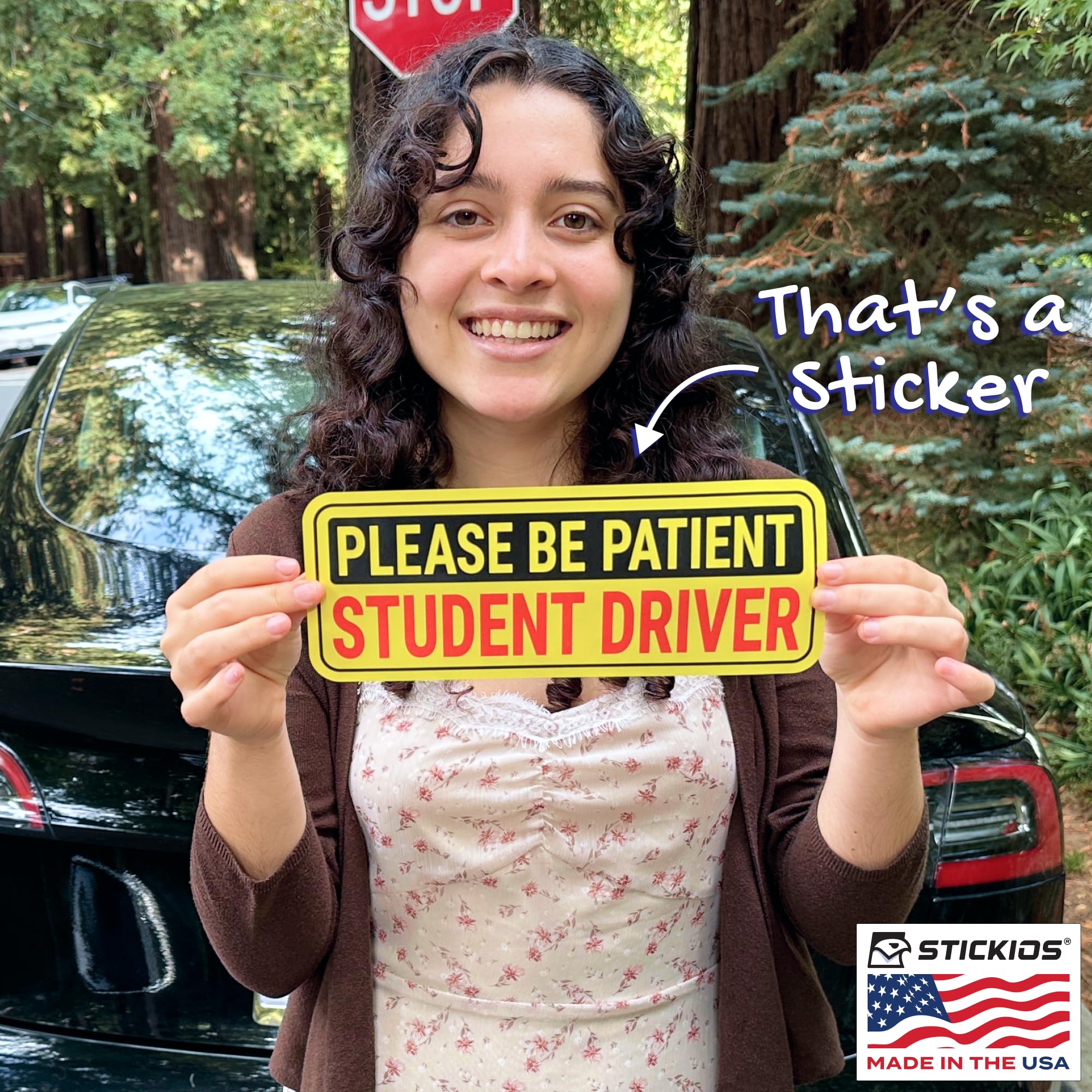 Stickios Non-Magnetic Student Driver Stickers - Removable Vinyl Decal Signs, 10x4 inches, Yellow, 8-Pack, Model ST-7502-8, Made in USA