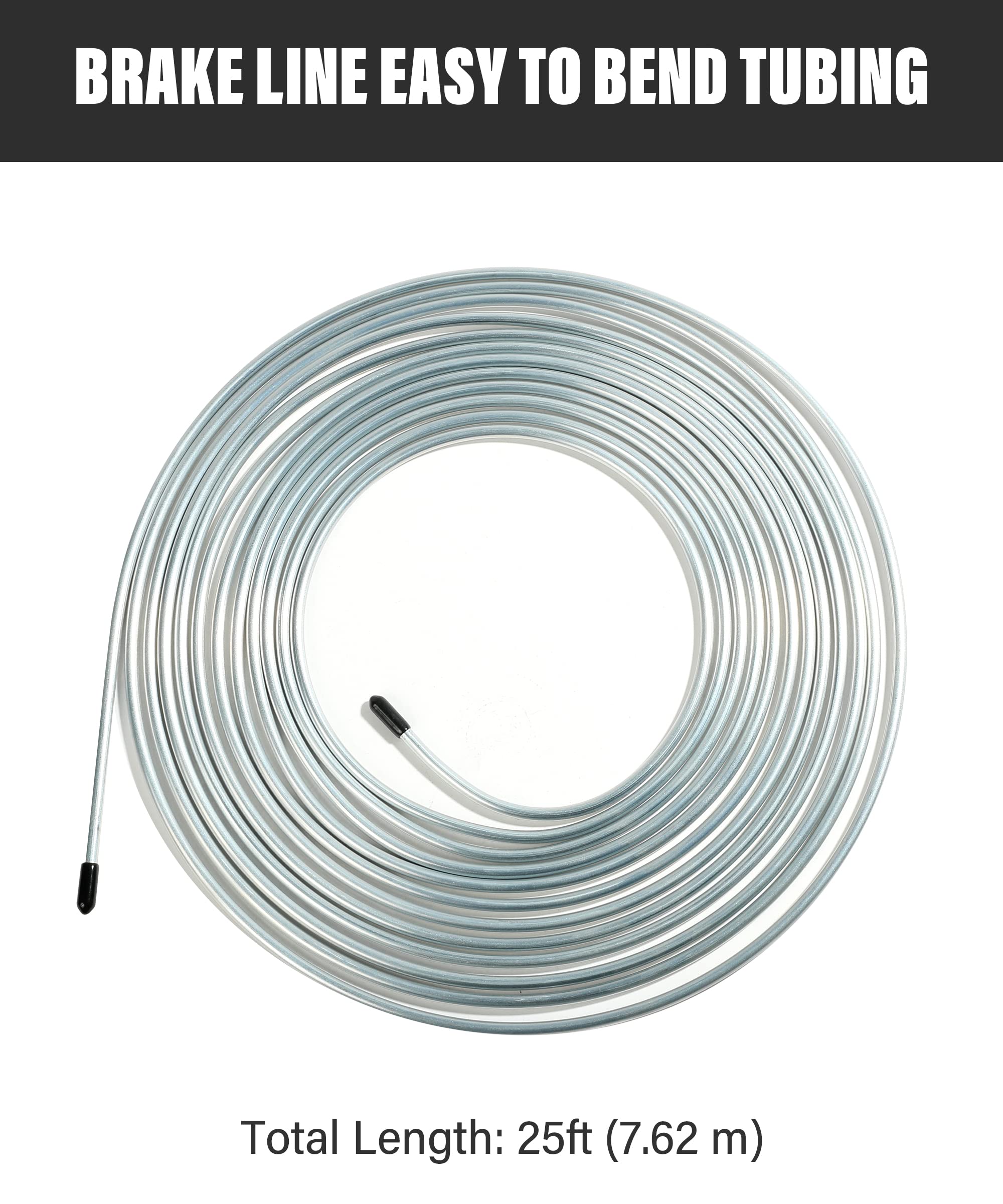 Yakefly 25 Ft. 3/16 Copper Nickel Brake Line,Rustproof Brake Line Tubing Kit,Flexible Copper Coated Brake Line Tubing Coil With