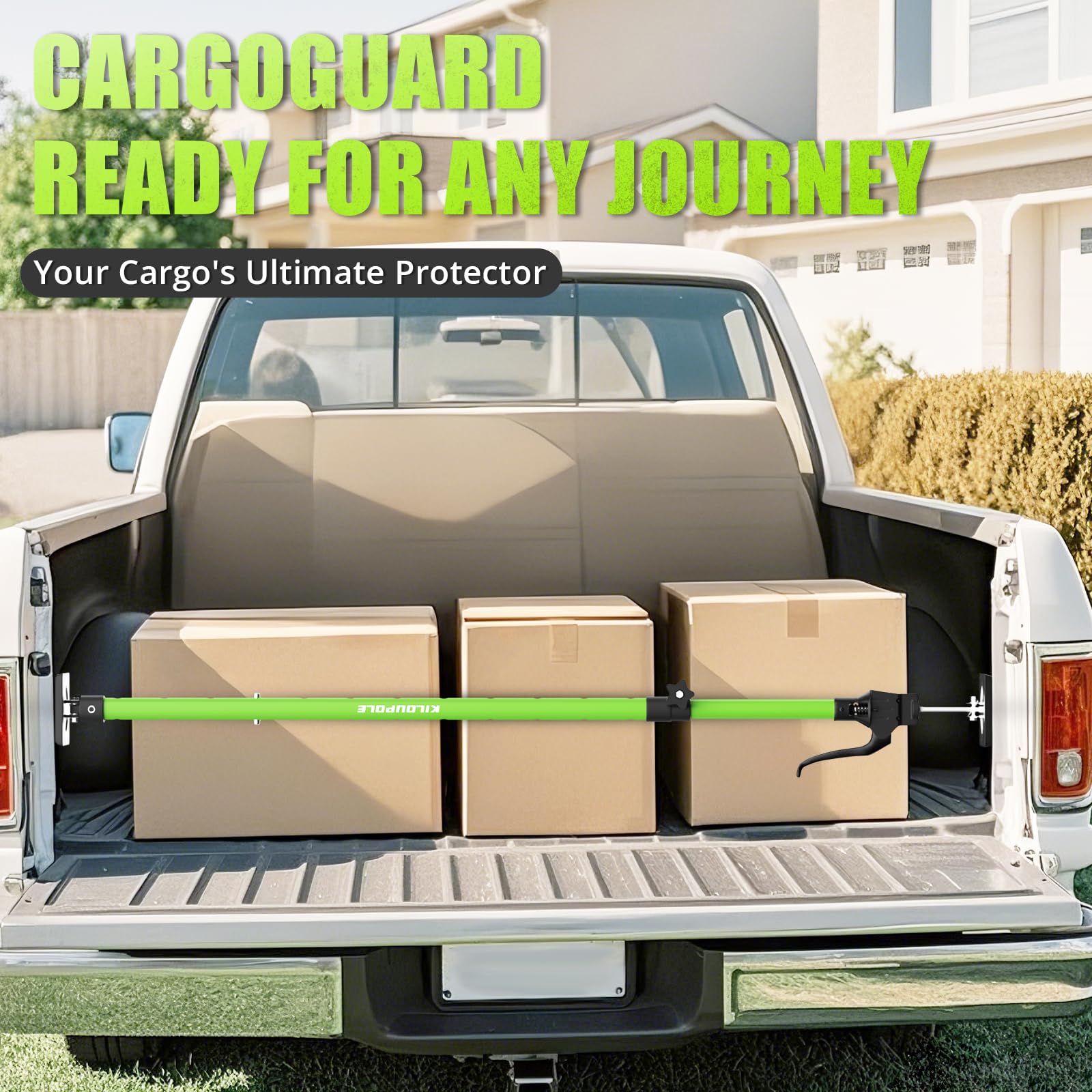 KILOUPOLE Adjustable Cargo Bars - 40" to 79" Non-Slip Truck Bed Divider for Pickup Trucks, SUVs, Trailers, Green, 1-Pack