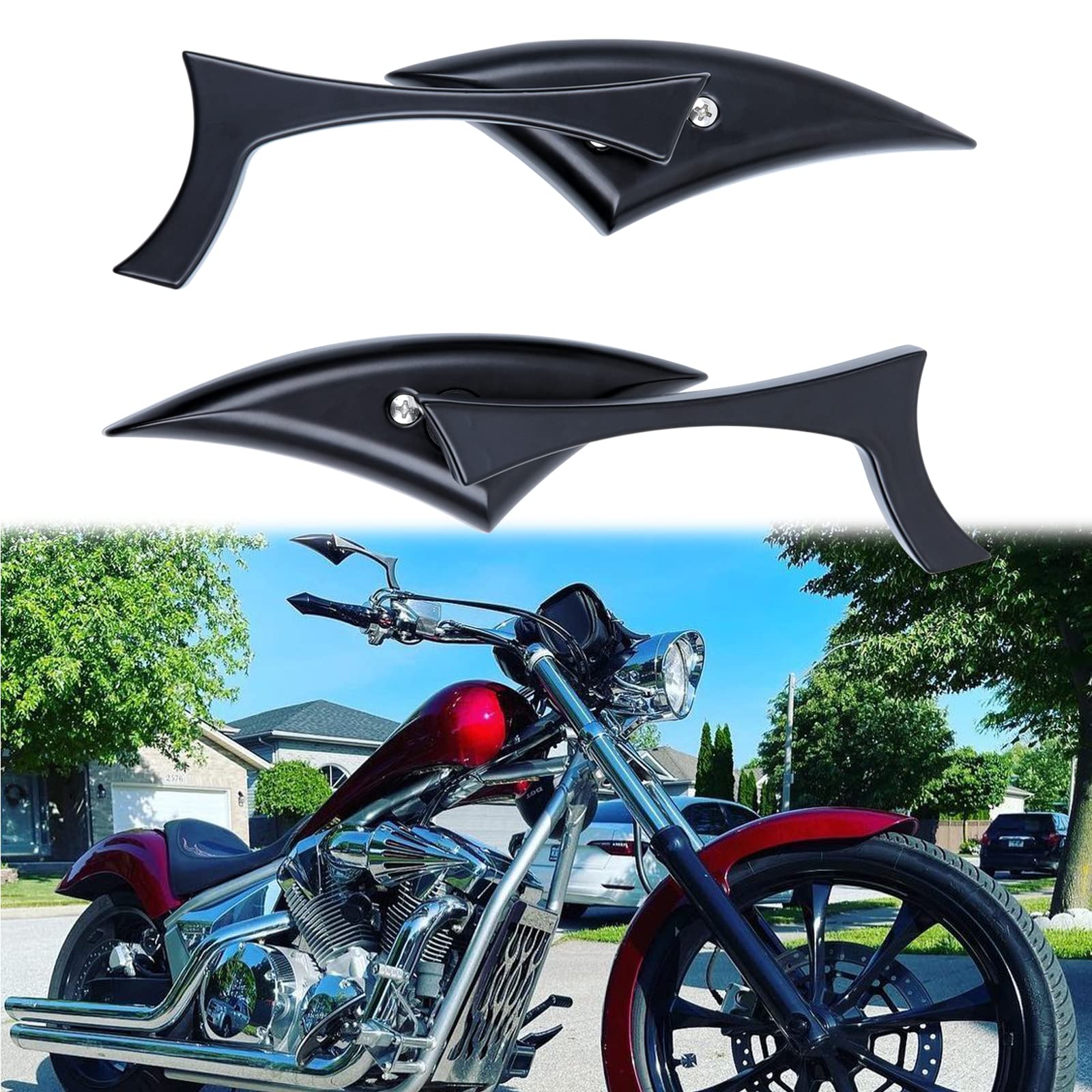 Rich Choices Black 8mm/10mm Motorcycle Side Mirrors - Glass Rear View for Cruiser, Chopper, Sportster, Softail, Street Bike, Scooter, Dirt Bike