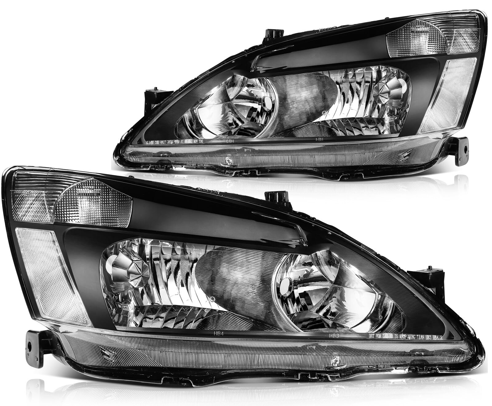 OCPTY Headlight Assembly Pair Replacement For 2003-2007 for Honda for Accord Clear Lens Black Housing Clear Reflector