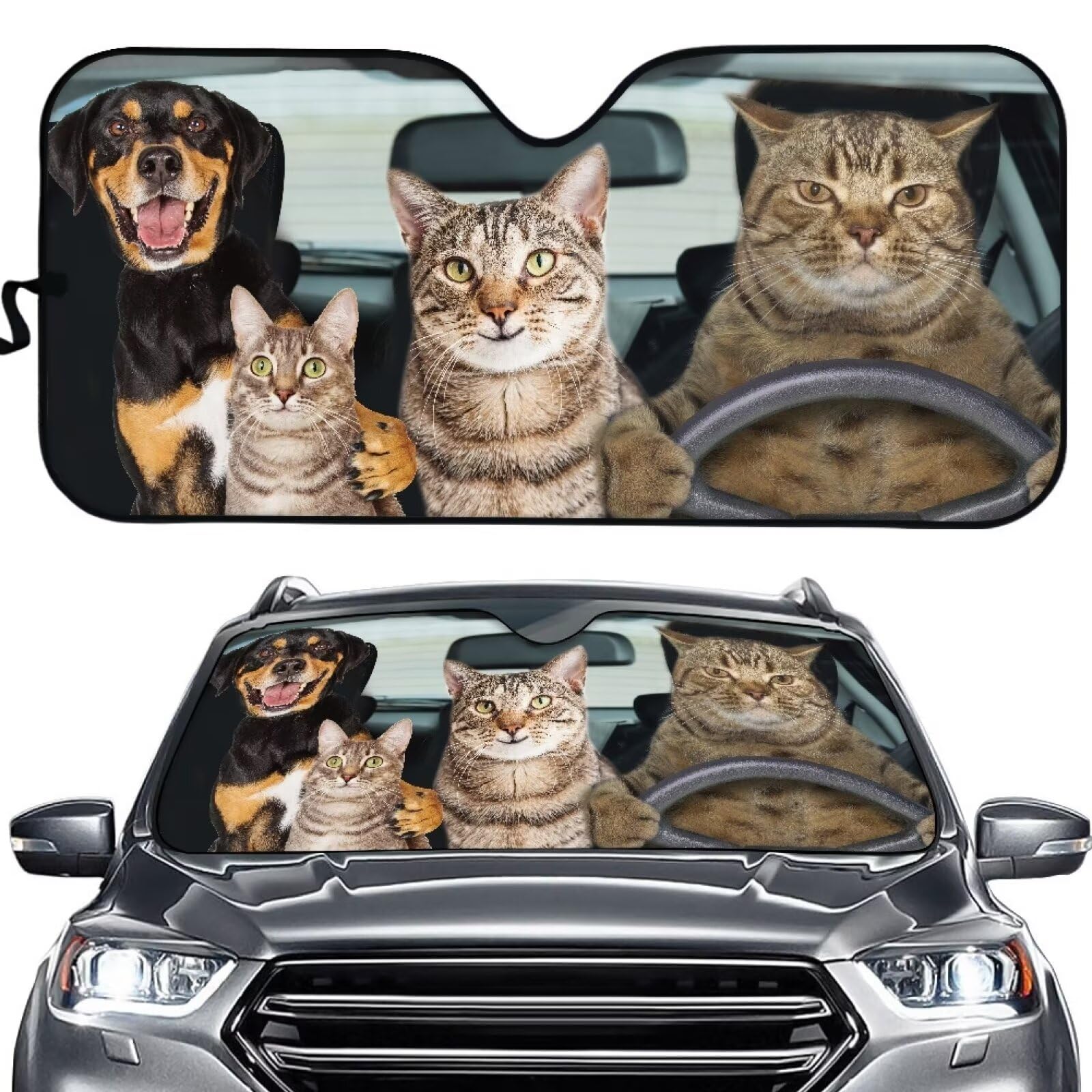Suhoaziia Dog & Cats Car Windshield Sunshade Blocks Heat and Sun Easy to Use Sun Shield That Keeps Your Vehicle Cool (57.1 x 27.