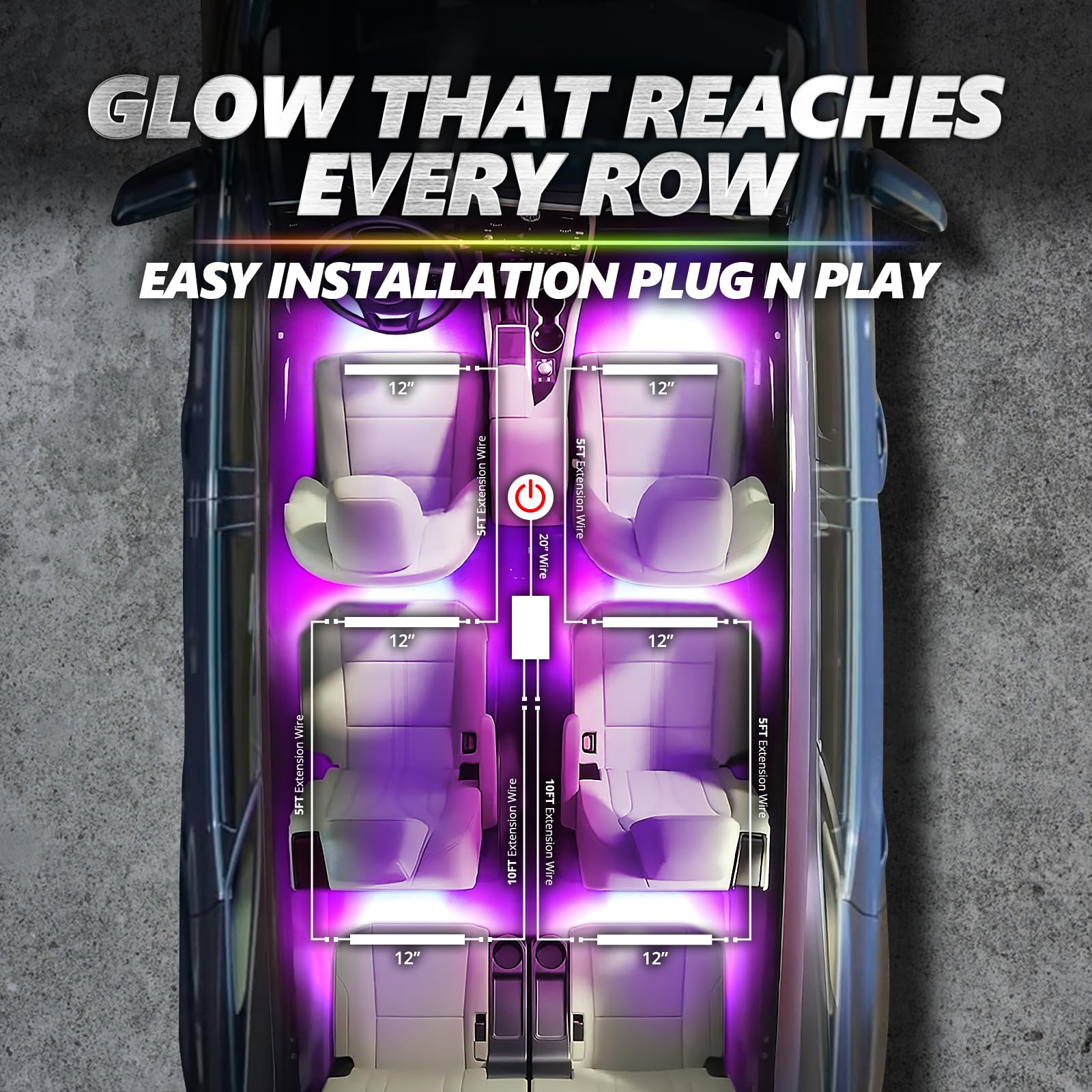 Opt7 Aura Pro 6Pc Double Led Interior Strip Lights With App & Remote Control, Multicolor Mode, Sound Active Inside Ambient Light