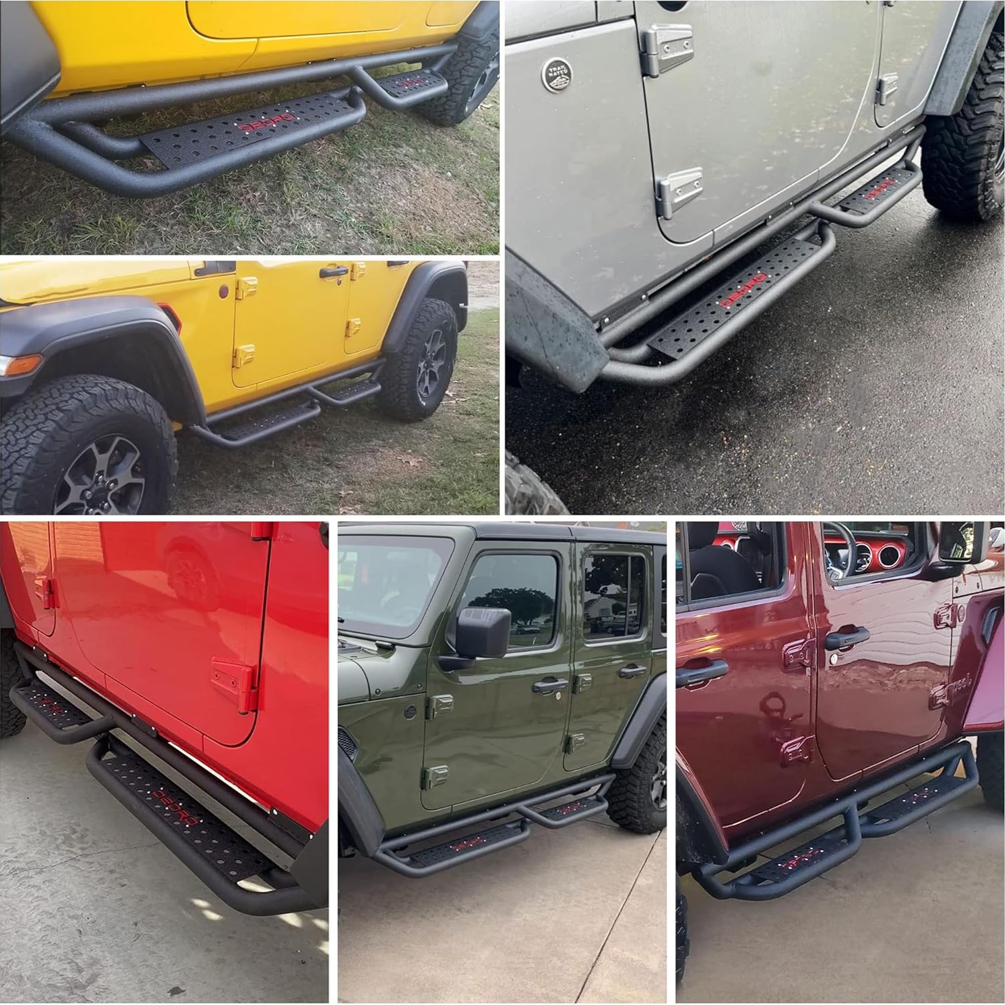 oEdRo Running Boards for 2018-2025 Jeep Wrangler JL, 6" Carbon Steel Side Steps, Black Powder Coated, Leaf Shaped Design
