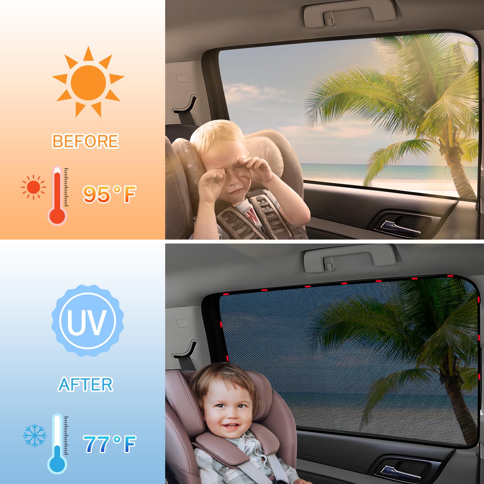 ZATOOTO Car Shades for Back Windows Baby, Car Window Shades Magnetic Mesh Sun Shade for Car Window Car Shade Protection from Hea