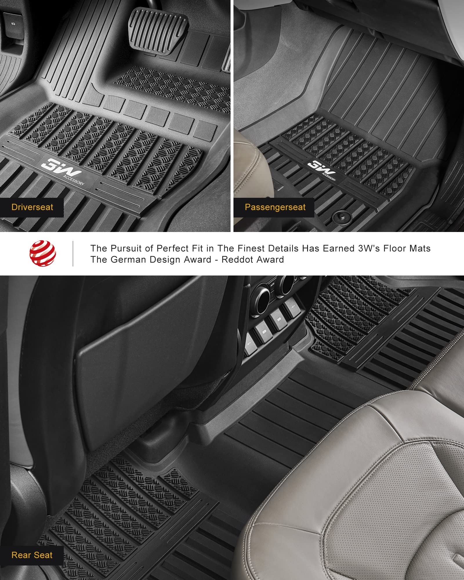 3W Floor Mats & Cargo Liner for Land Rover Defender 110 (2020-2025) - TPE All Weather, Black, Custom Fit Full Set