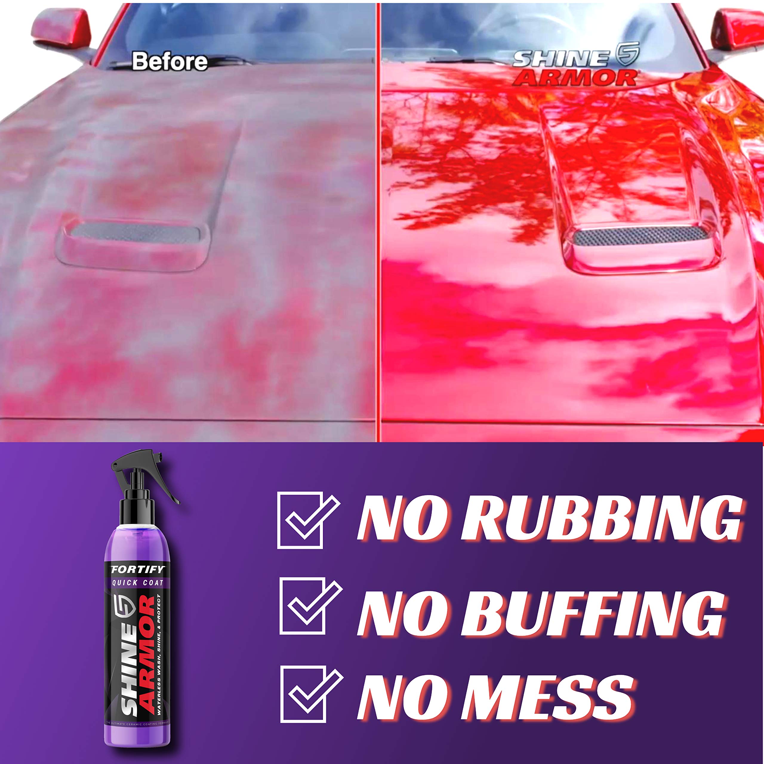 SHINE ARMOR Fortify Quick Coat Ceramic Coating Spray, 2 Piece Set, Hydrophobic Paint Sealant for Cars, Leather Seats, Tires, Bumpers