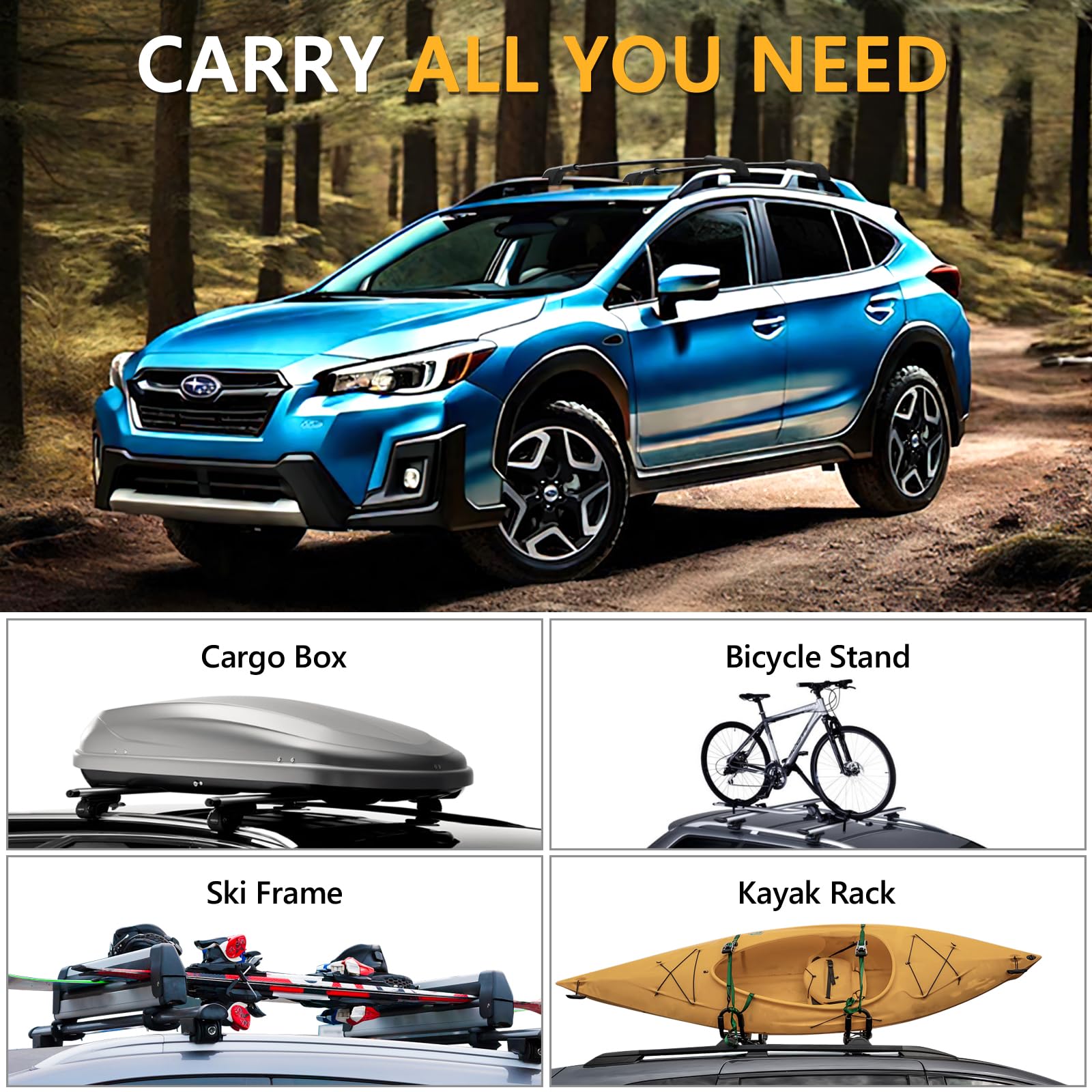 Tuyoung 220lbs Lockable Roof Rack Cross Bars Compatible with Subaru Crosstrek 2018-2023 & Impreza 2017-2023 with Side Rails, Hea