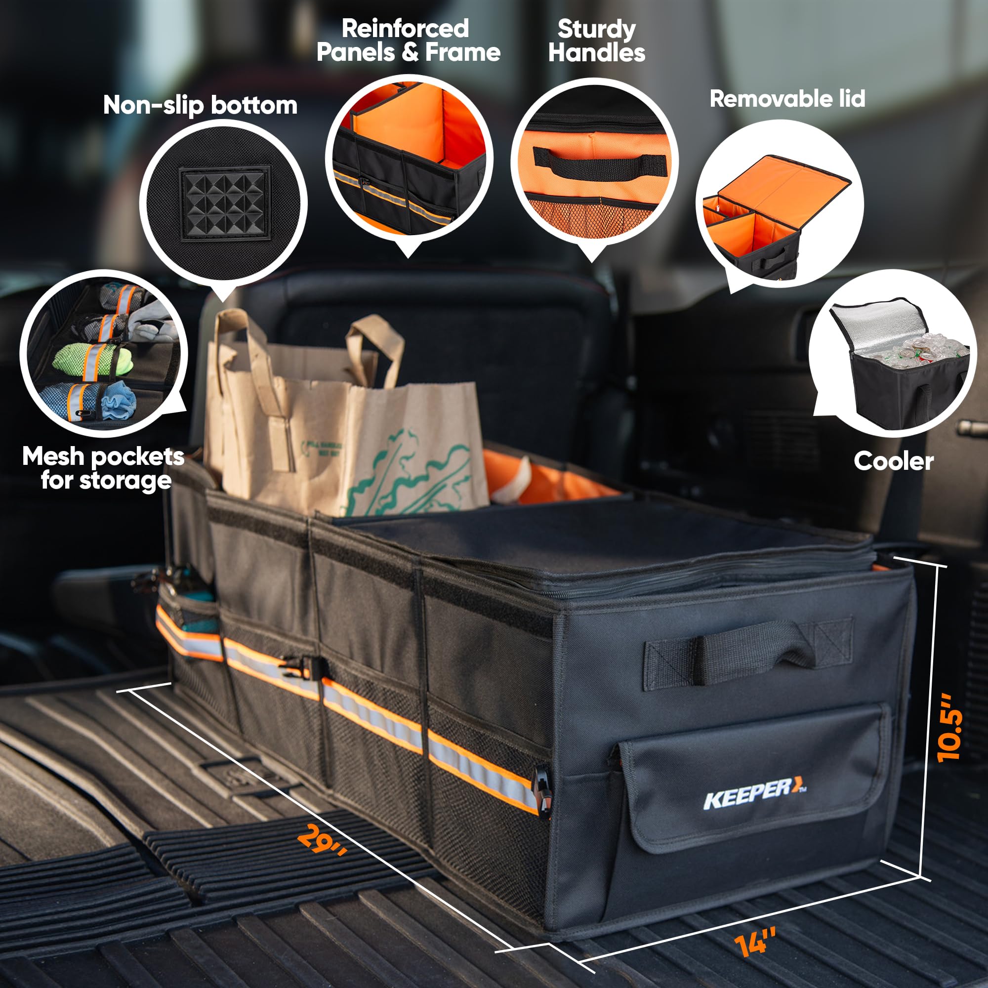 KEEPER Extra Large Car Trunk Organizer, 70L, Multi-Compartment Collapsible Car Organizers and Storage, Non-Slip Bottom, Suitable
