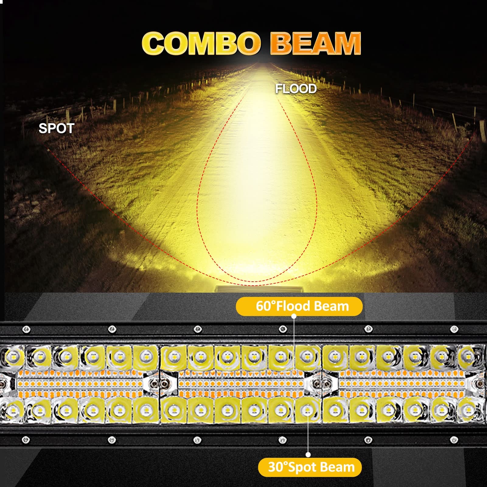Auxbeam 42 Inch Led Light Bar, 240W Curved Amber White Strobe Lights, 6 Modes Spot Flood Combo Beam Fog Driving Light For Car Je