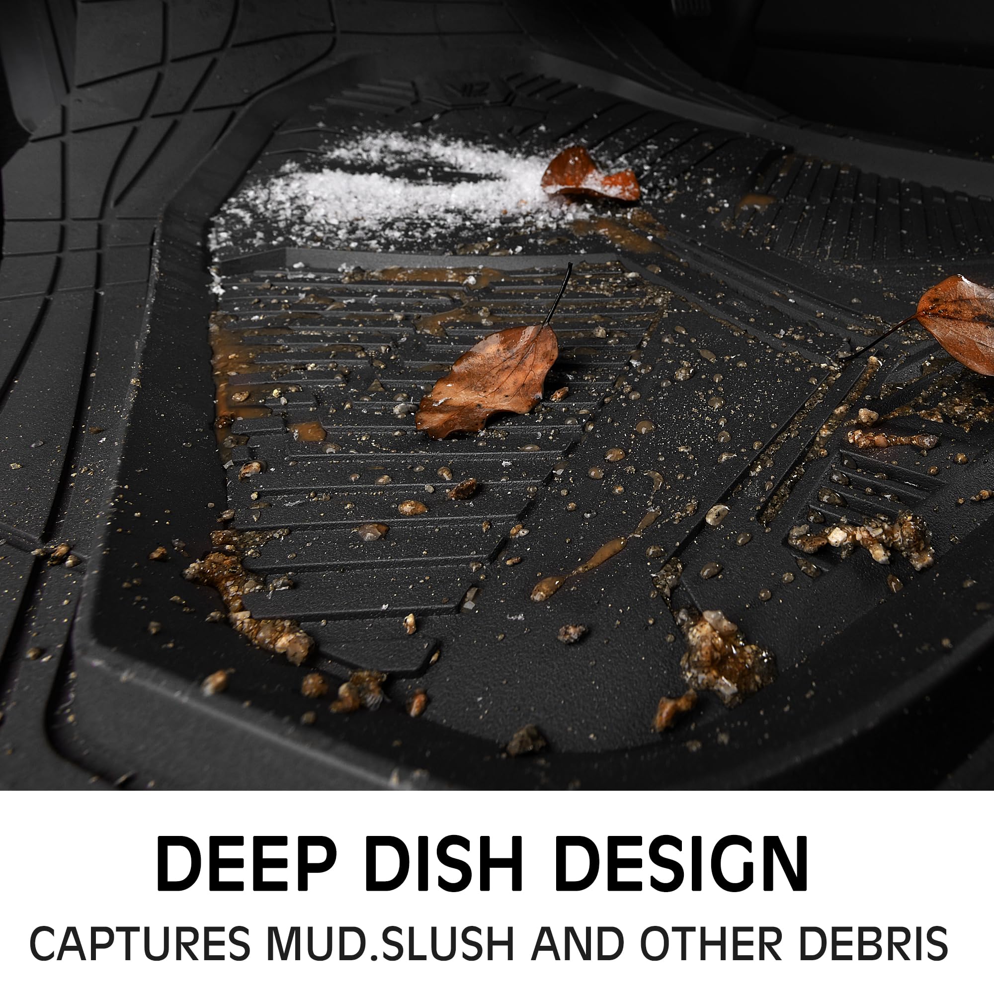 Car Pass Heavy Duty Rubber Car Mats, Deep-Dish 2-Piece Car Floor Mats Front Only, All Weather Protection Universal Trim-To-Fit F