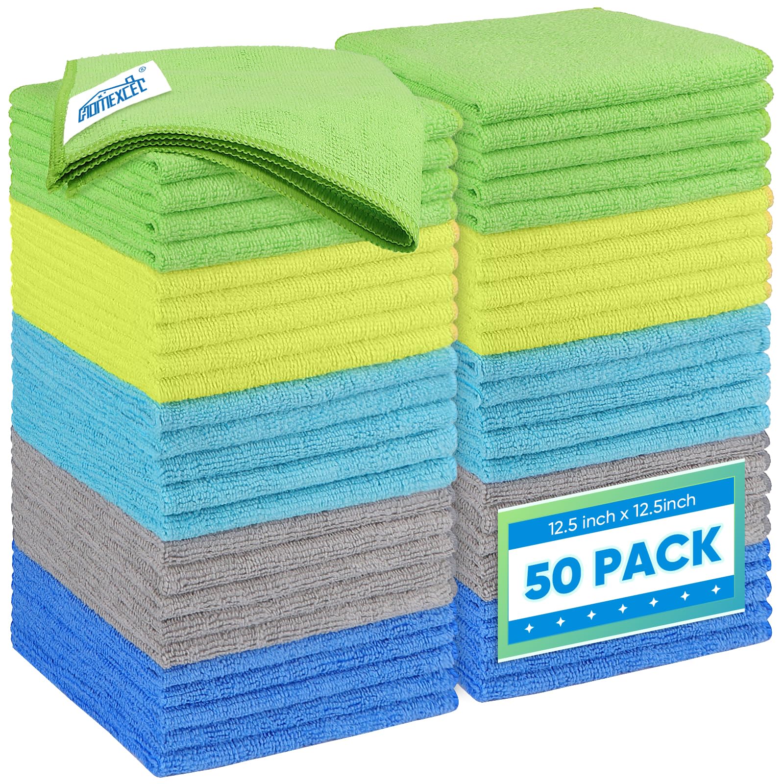 Homexcel Microfiber Cleaning Cloth 50 Pack, 12.5 X 12.5 Inch Microfiber Towels For Cars, Ultra Absorbent Car Washing Cloth, Lint