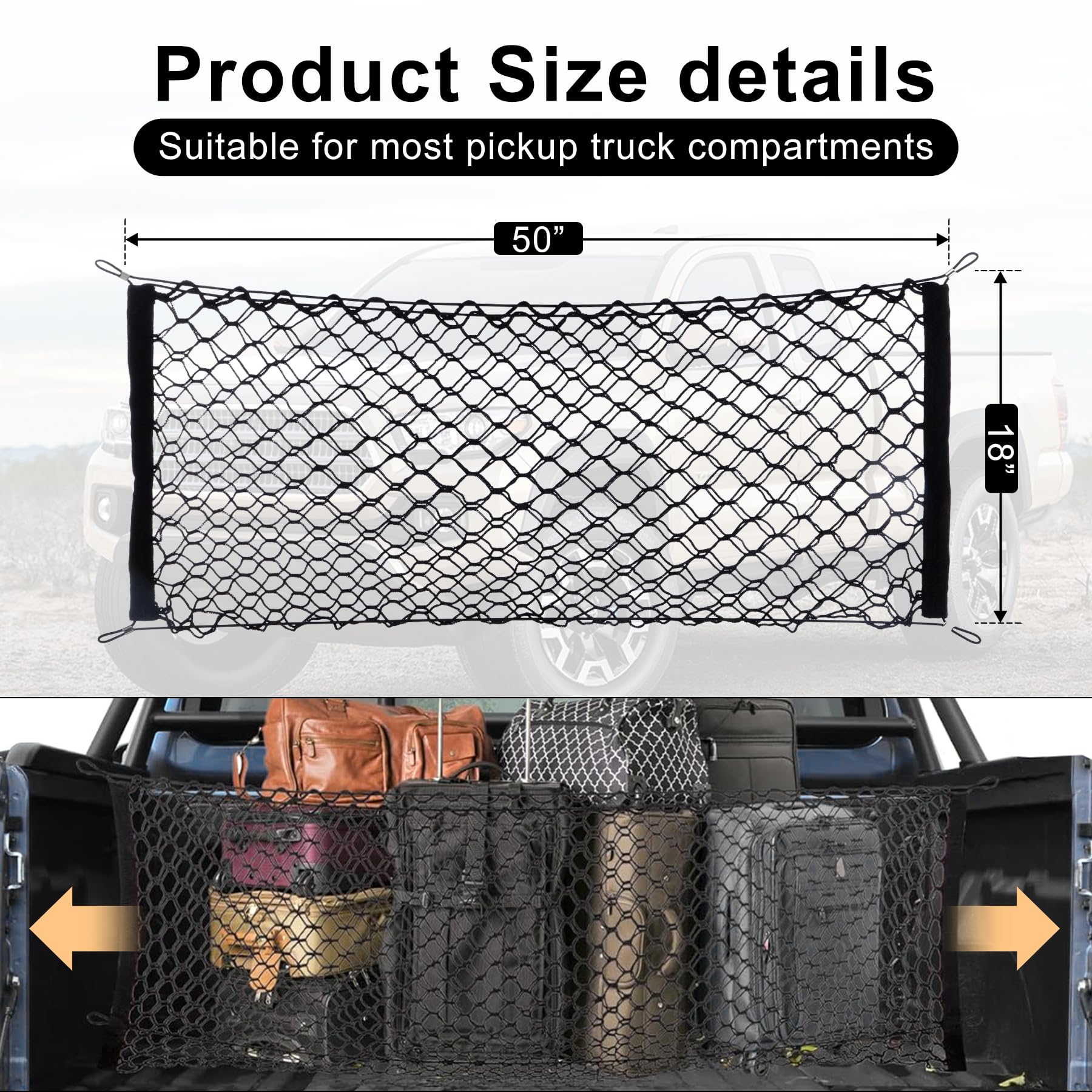Amiss 2 Packs Cargo Net Stretchable, Adjustable Trunk Storage Net With Hook, Accessories For Pickup Bed Divider Organizer And St