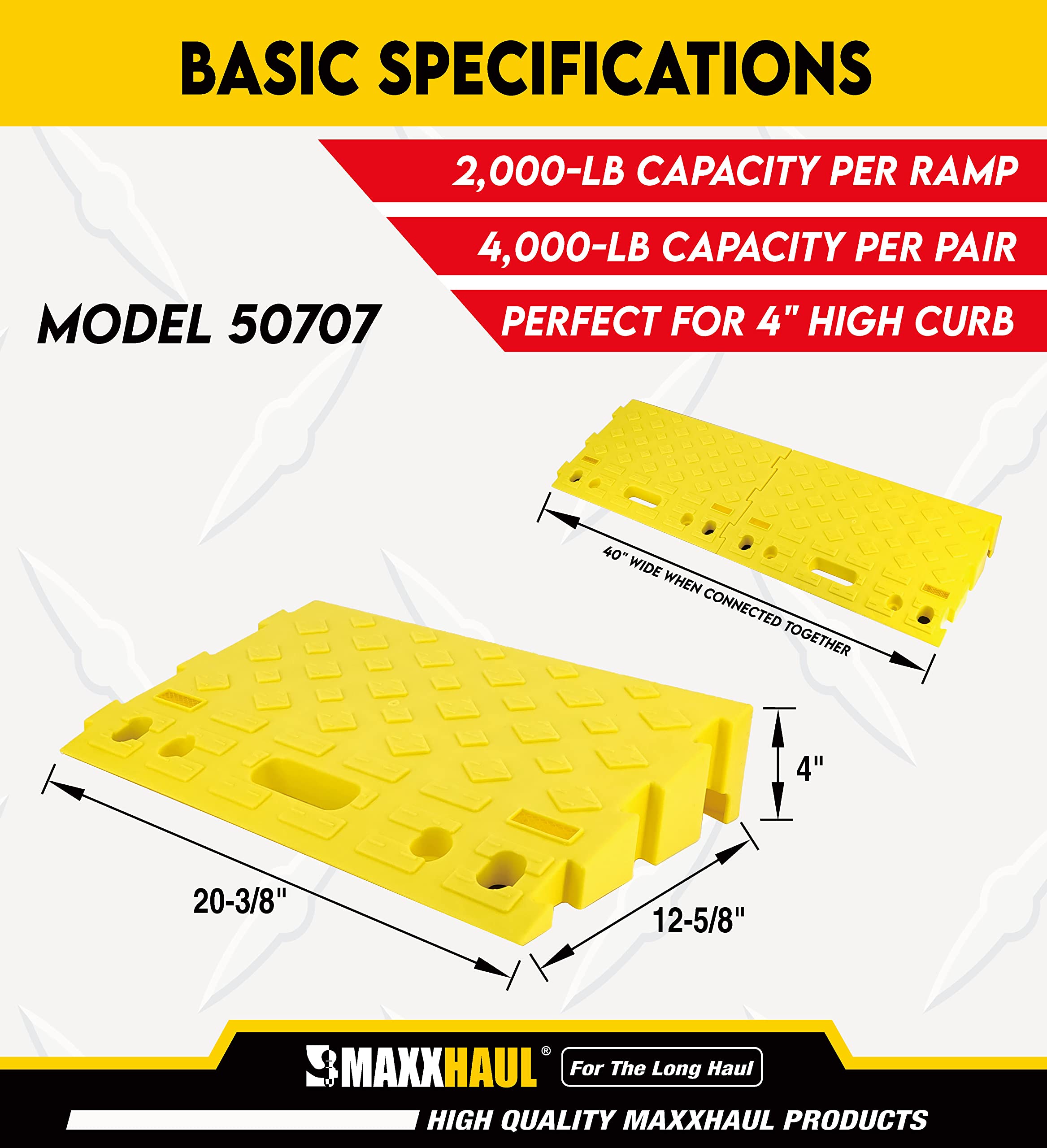 Maxxhaul 50707 Portable Interlocking Plastic Curb Threshold Ramps Set (Yellow) For Loading Dock, Driveway, Sidewalk For Scooter,