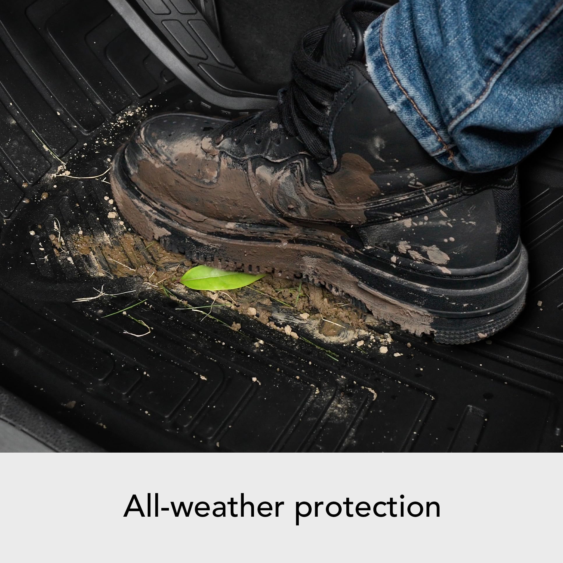 Amazon Basics 2-Piece Premium Rubber Floor Mat For Cars, Suvs And Trucks, All Weather Protection, Universal Trim To Fit,Black