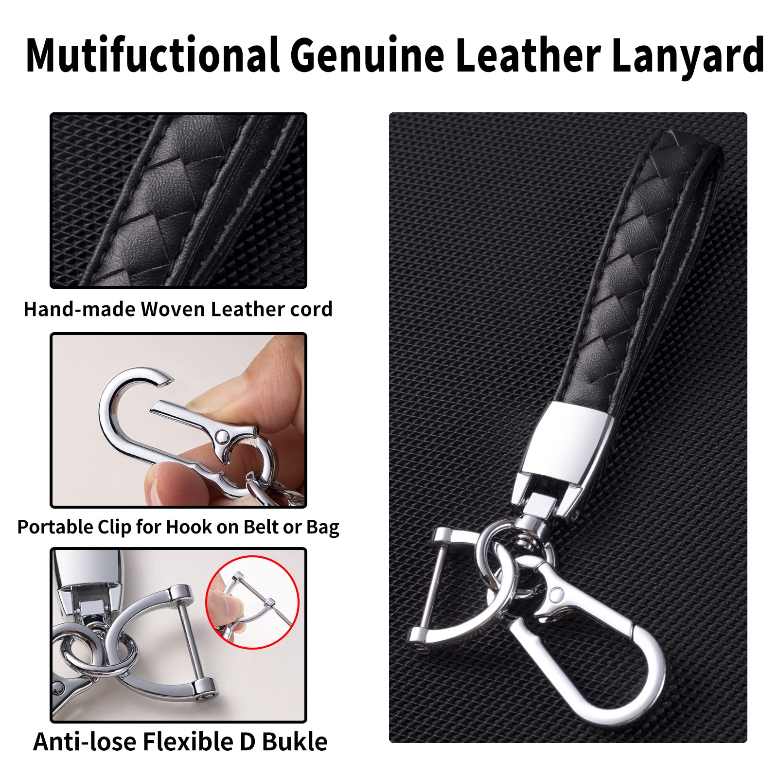 Chezenhui Compatible With Nissan Key Fob Cover With Leather Lanyard, Car Key Case Shell Protection For Nissan Altima Rogue Sentra Pathfinder Frontier Maxima Titan 4 Button Remote Smart Key, Black