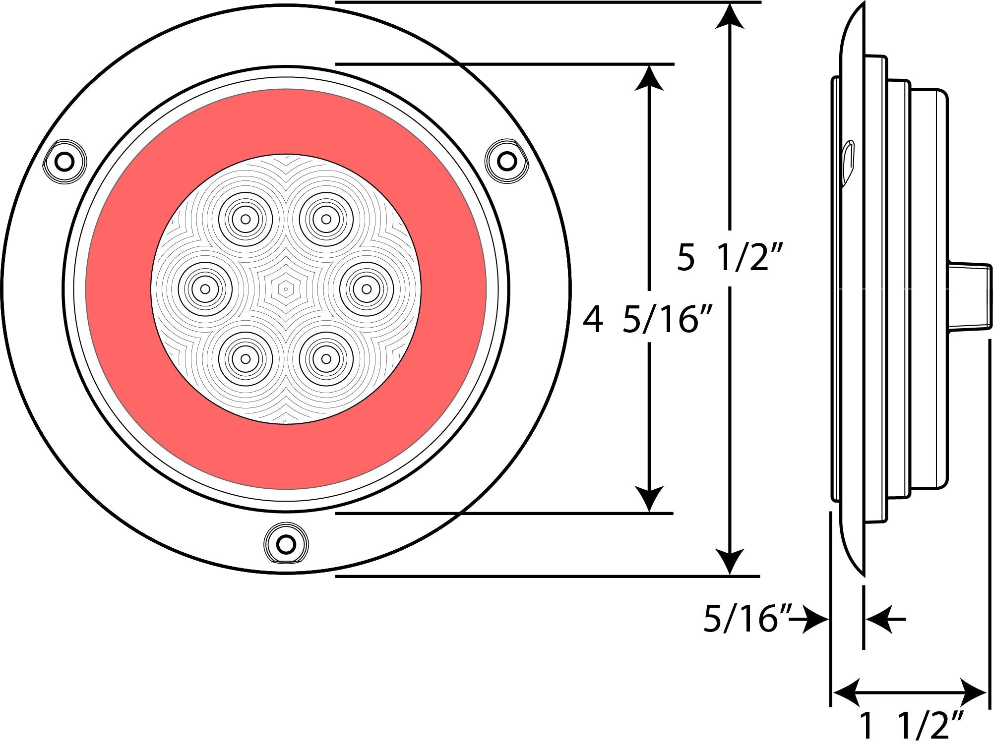 Optronics Stl101Rfbp Lens 4'' Sealed Led Light With Mounting Flange, Red