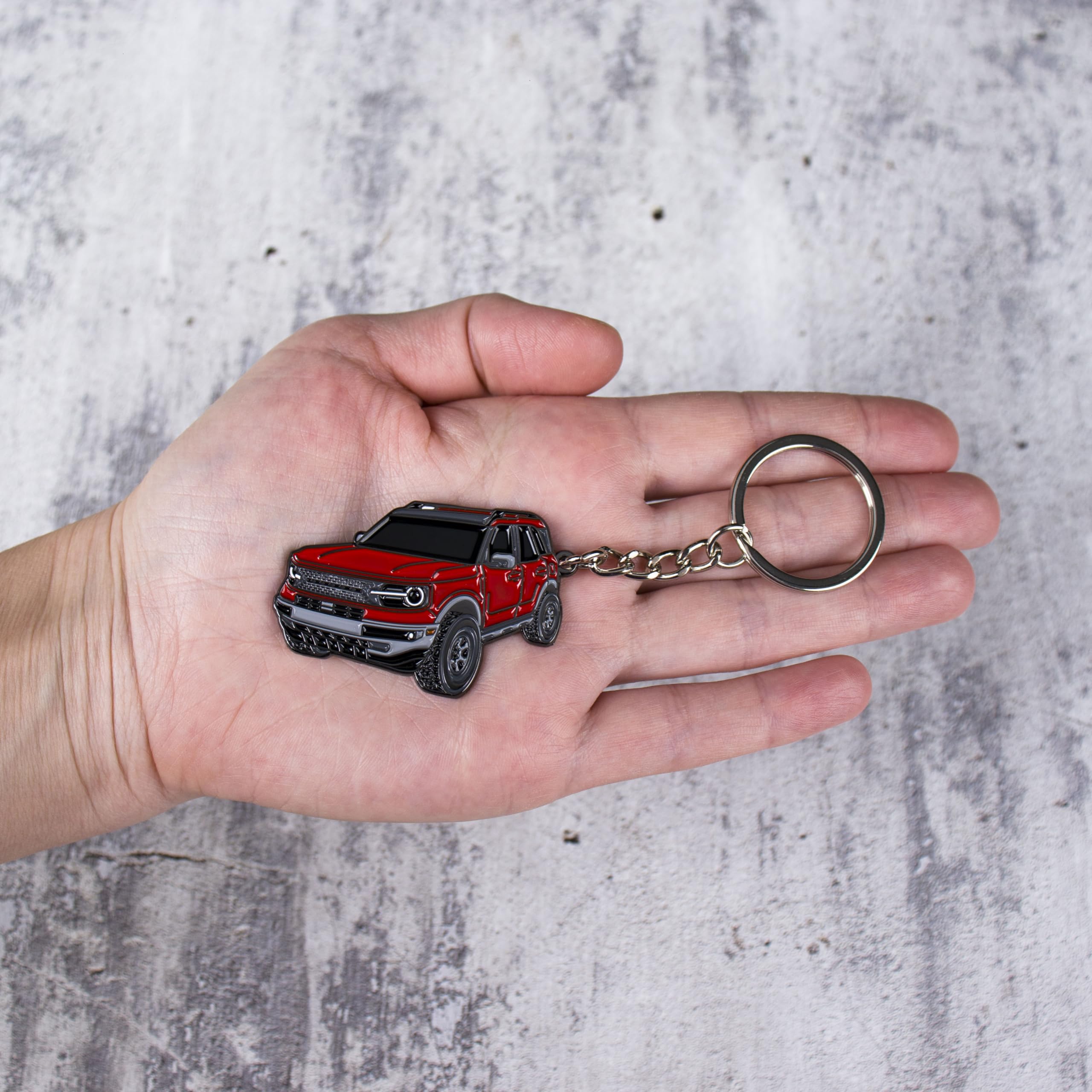 FOUR WHEEL BEAST Keychain for Ford Bronco Sport 2023-2024, Metal, Red, 2" x 1.3" Fob Gift