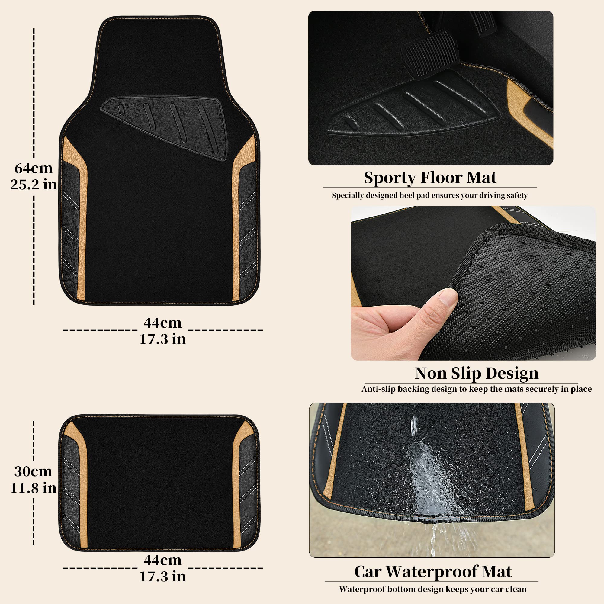 Car Pass Microfiber Steering Wheel Cover And Waterproof Car Floor Mats,Leather Universal Car Combo Fit For 95% Truck,Suv,Cars,14