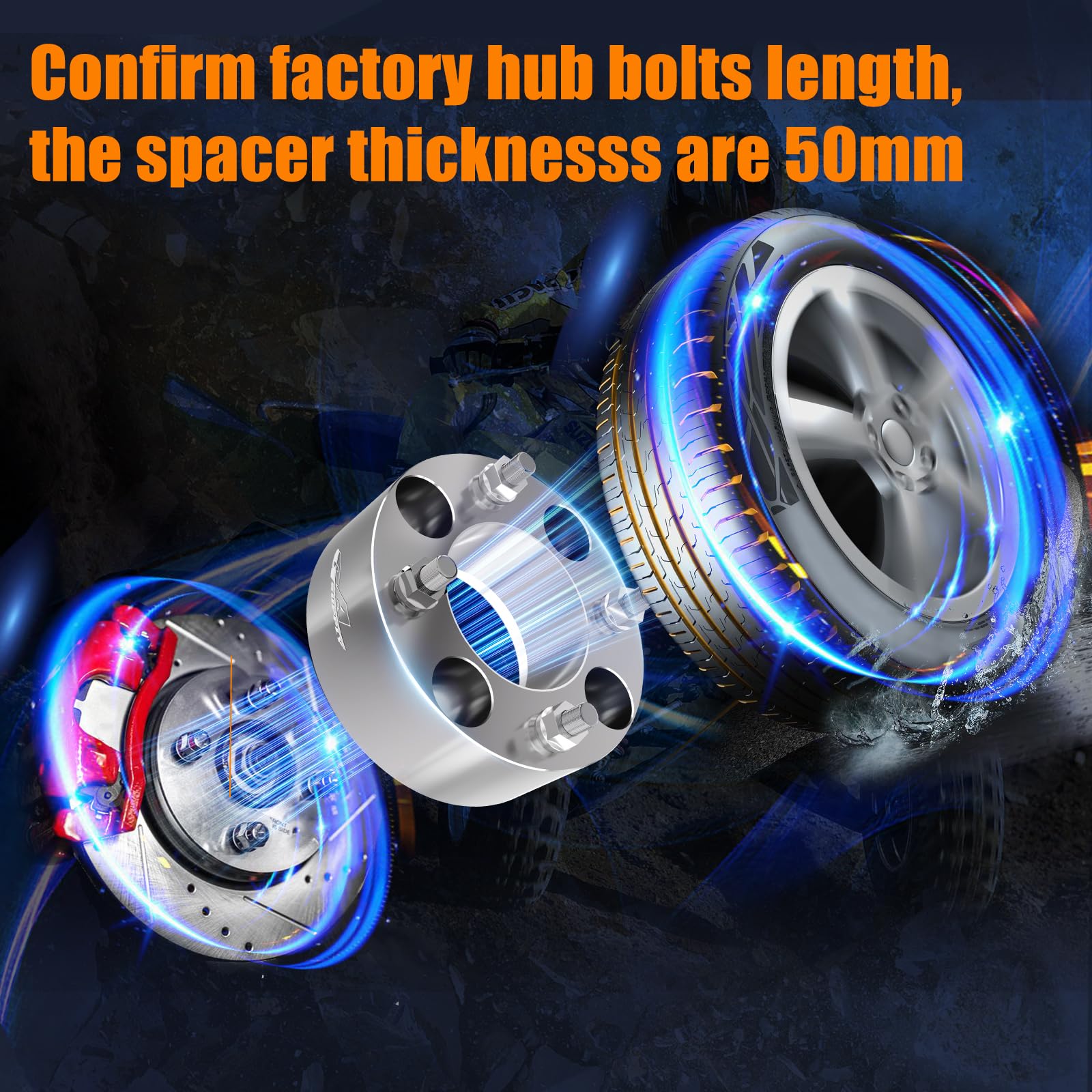 GAsupply ATV Wheel Spacers 4x110, 2" 50mm Adapters, 74mm Hub Bore, 12×1.25 Studs, Silver, 2