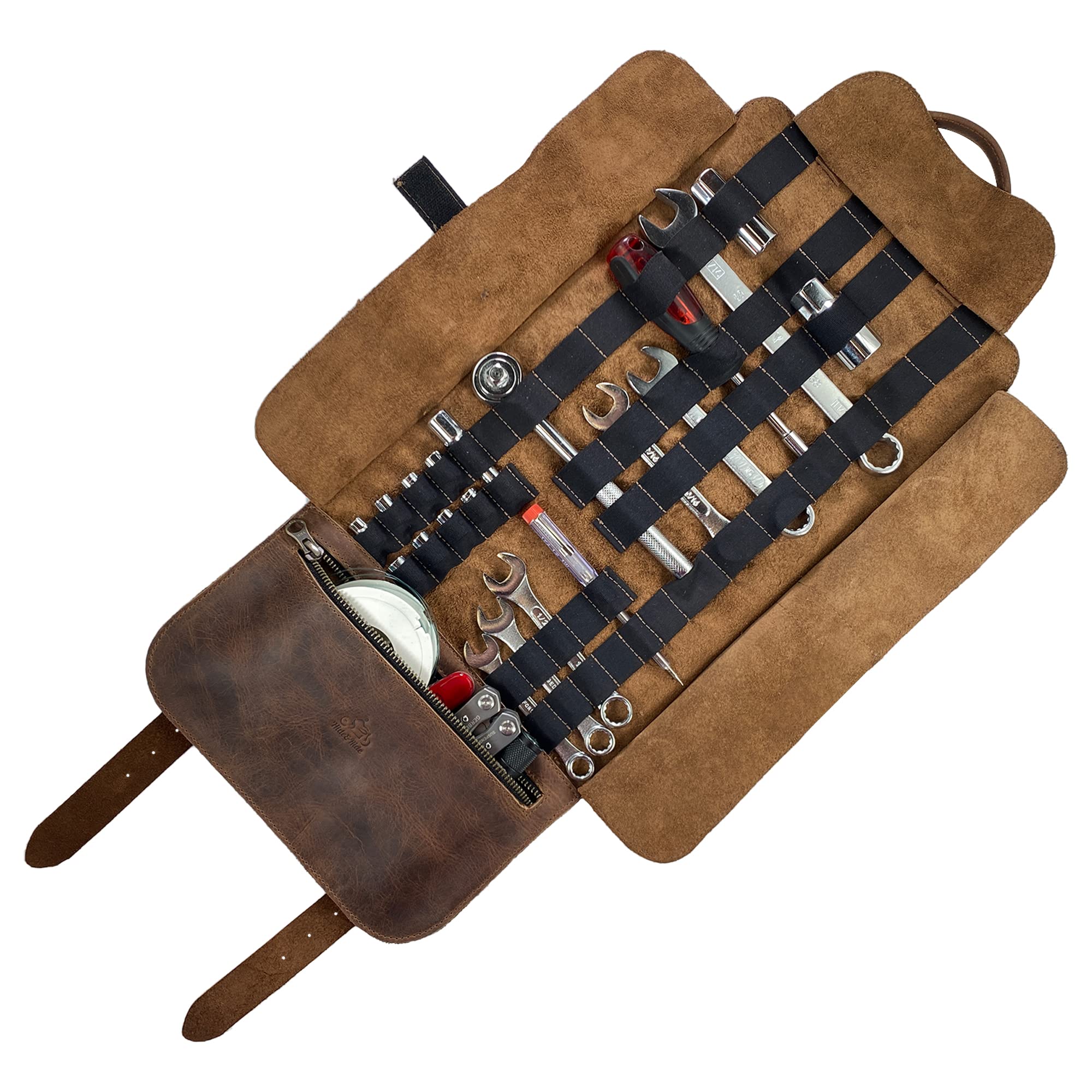 Hide & Ride, Motorcycle Tool Roll Bag, Motorbike Saddlebag, Wrench Organizer For Commuters, Storage Accessory Pouch, Full Grain 