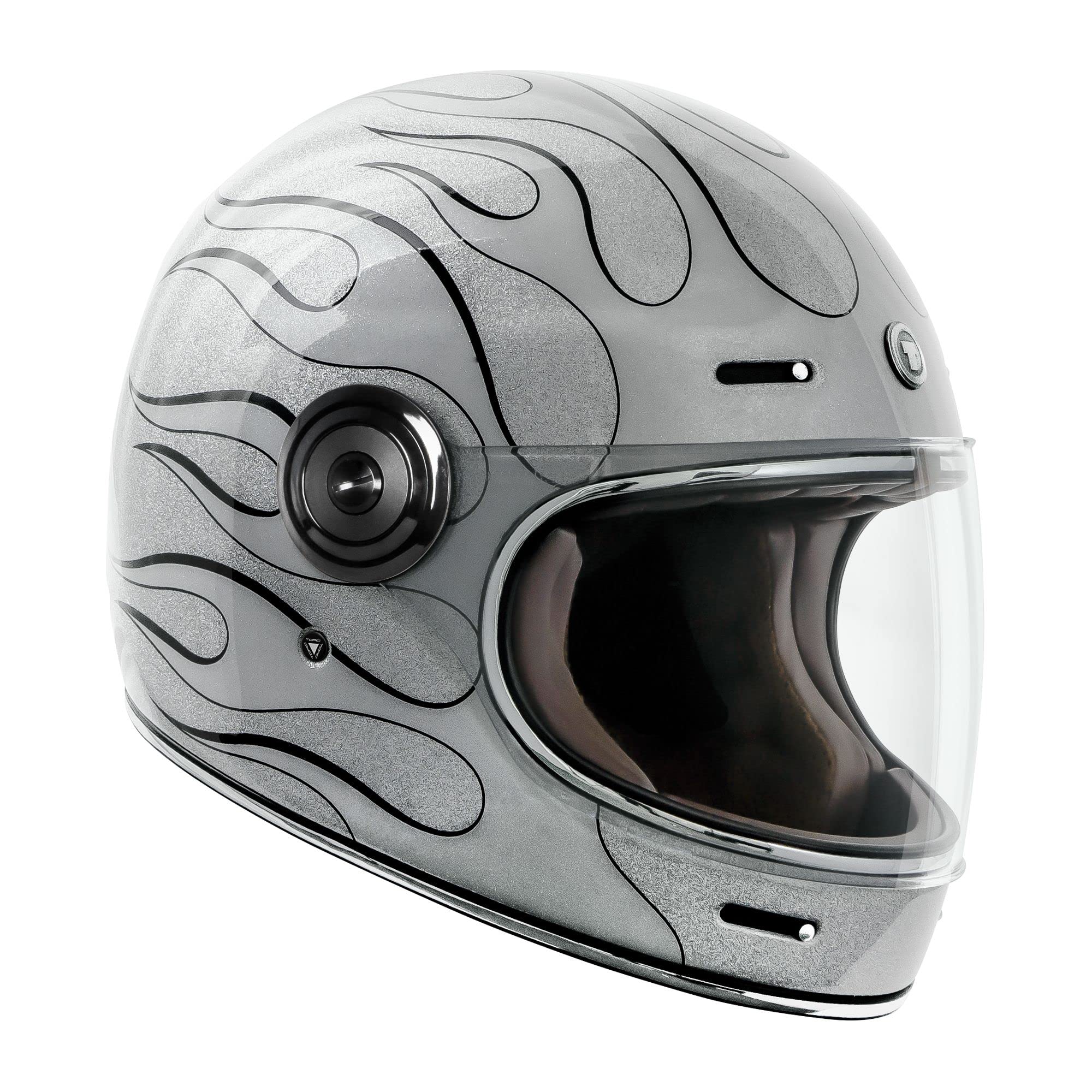 TORC T1 Retro Full Face Motorcycle Helmet, XX-Large, Silver Mega Flake Blaze, Suede Material, Model T142BLZ26