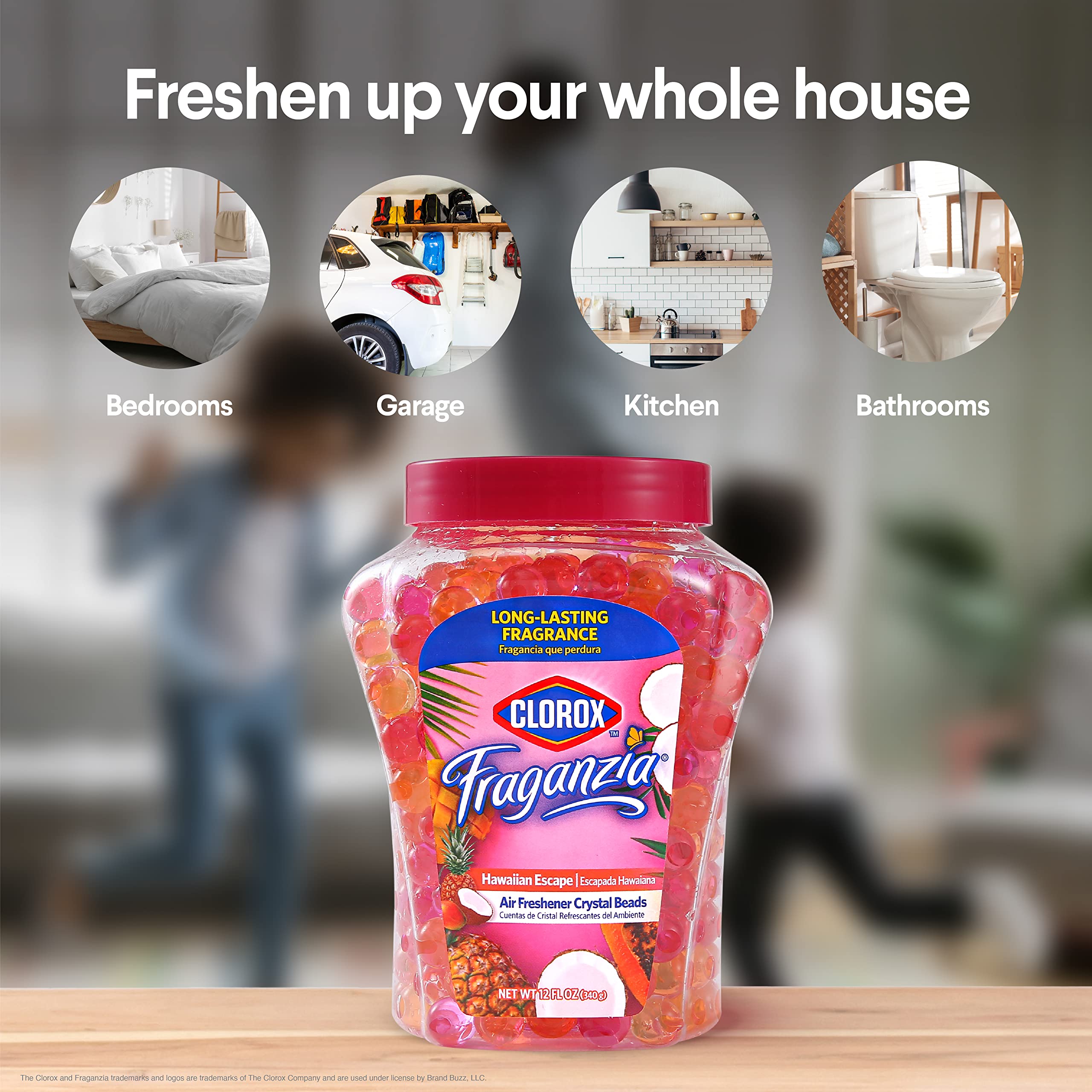 Clorox Fraganzia Air Freshener Beads, Coconut Colada & Hawaiian Escape, 12oz Jars, Double Pack, Ideal for Homes, Bathrooms, and Offices