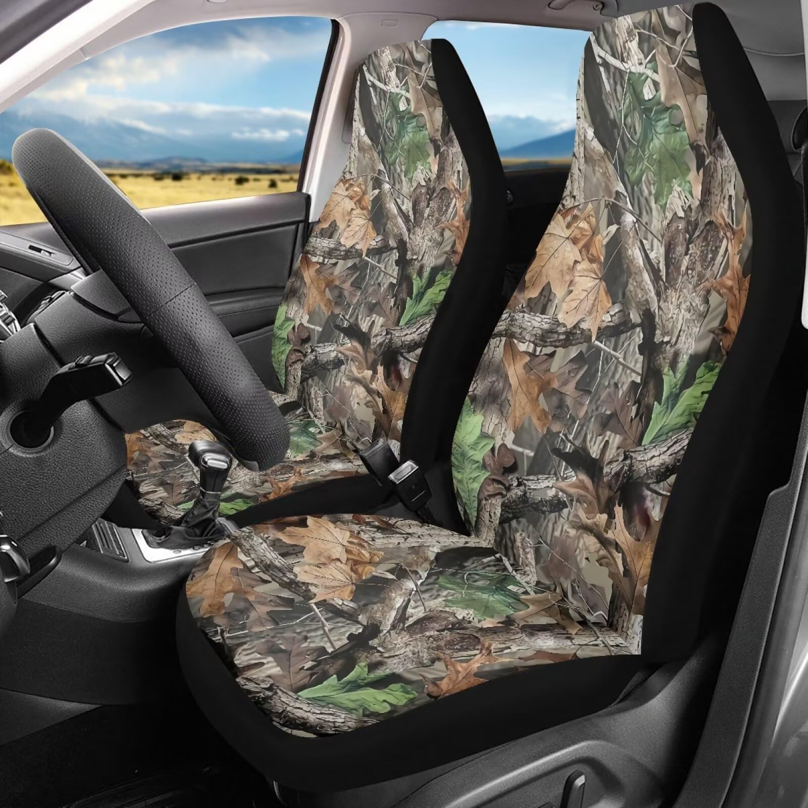 Whosucclay Camo Oak Hunting Front Car Seat Covers, 2 Pieces Car Seat Protector for Women, Car Seat Protectors Car Seat Cushion A