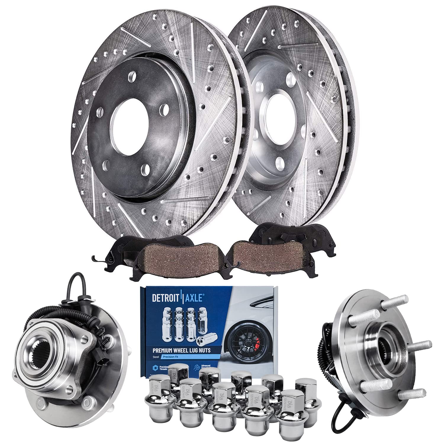 Detroit Axle - Front Brake Kit for Chrysler Town & Country Dodge Grand Caravan Routan Ram C/V, Drilled Disc Brake Rotors Ceramic