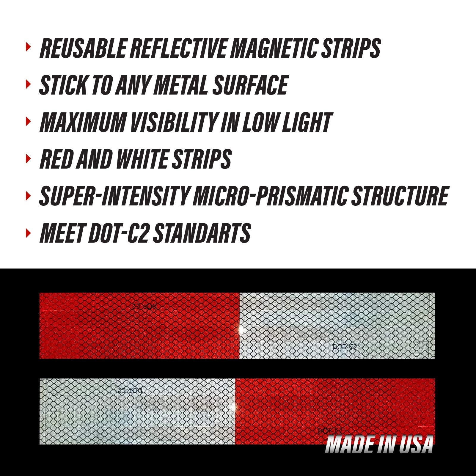 TIRESFX Reflective Magnetic Tape Conspicuity Strips, DOT-C2 Approved, White/Red, 2 PCS