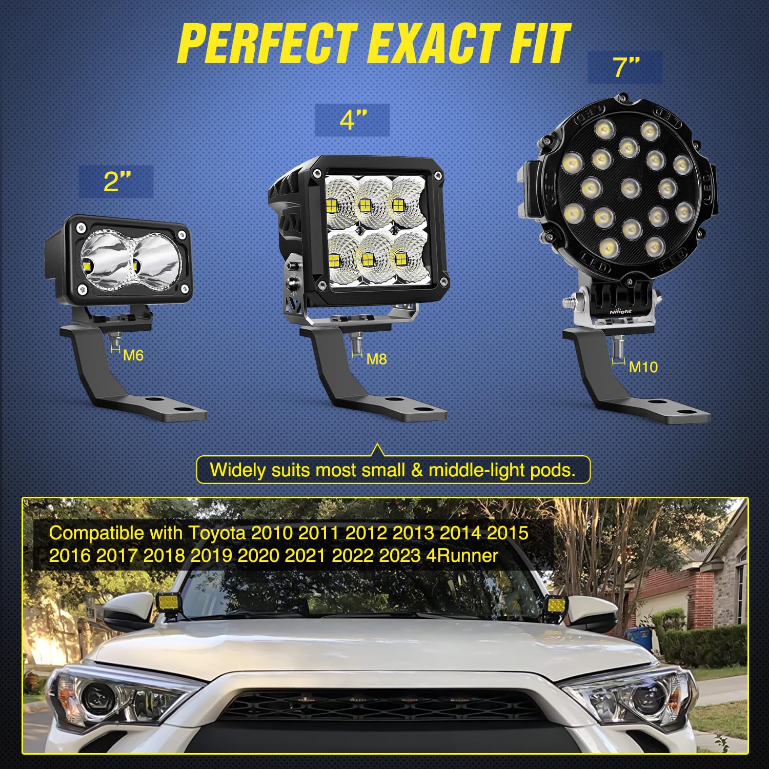 Nilight Ditch Light Brackets Hood Hinges Mount Bracket Kit For Auxiliary Offroad Led Pod Light Work Light On 2010-2023 Toyota 4R